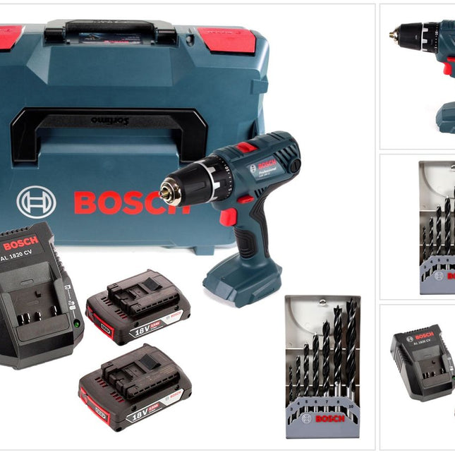 Bosch Professional GSR 18V-21 Akku Bohrschrauber 18V 55Nm + 2x Akku 2,0Ah + Ladegerät + Holzbohrer Set + L-Boxx - Toolbrothers