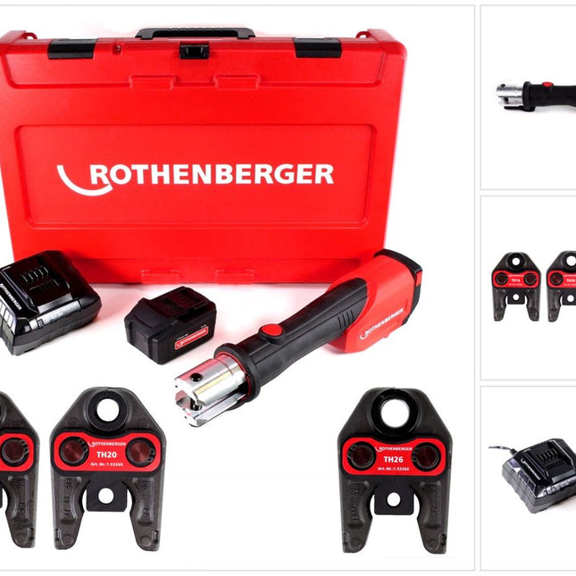 Rothenberger ROMAX 4000 Basic Set Akku Pressmaschine 18V 34kN + 1x Akku 4,0Ah + Ladegerät + 3x Pressbacken TH + Koffer ( 1000001925 ) - Toolbrothers