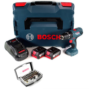 Bosch Professional GSB 18V-21 Akku Schlagbohrschrauber 18V 55Nm + 2x Akku 3,0Ah + Ladegerät + Bit-Set + L-Boxx
