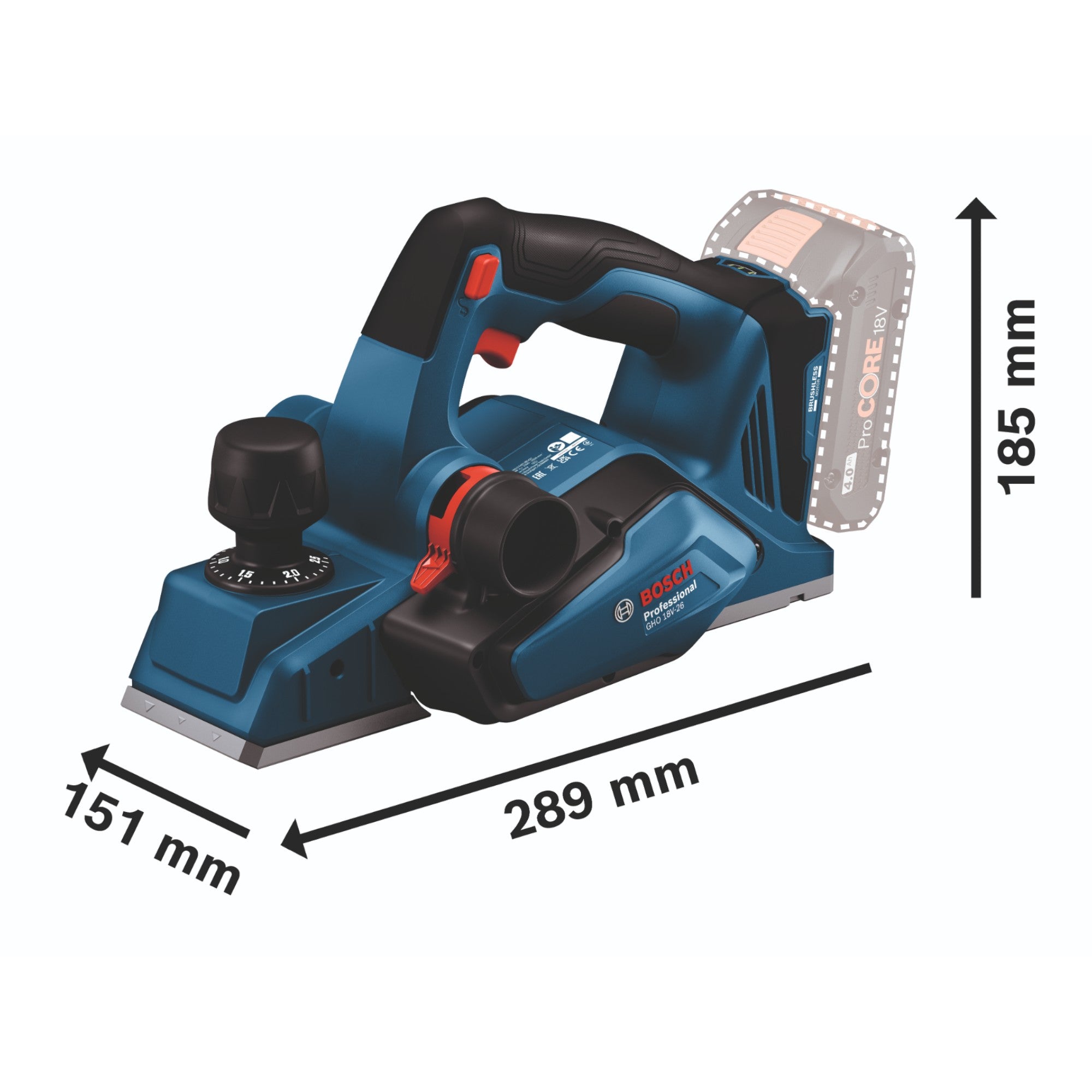Bosch GHO 18V 26 Professional Akku Hobel 18 V 2 6 mm Brushless 2x ProCORE Akku 4 0 Ah Ladegeraet L Boxx 4 - toolbrothers