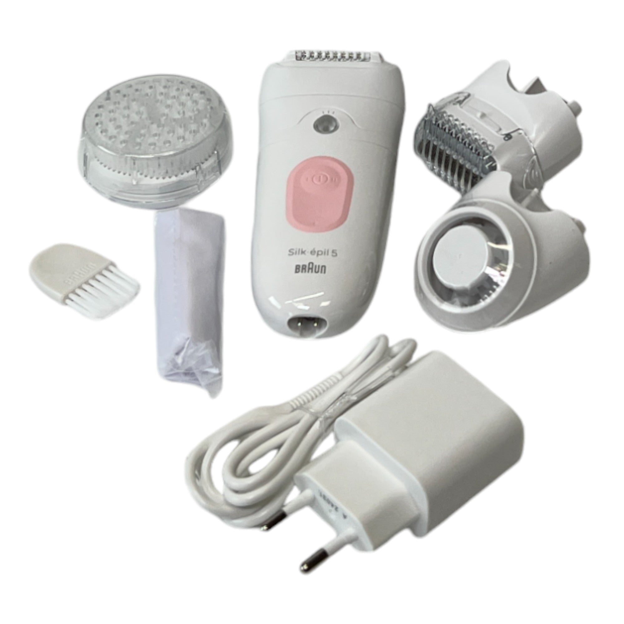 BRAUN Silk Epil 5-060 Epilierer Damen Haarentferner für langanhaltende Haarentfernung + Trimmeraufsatz + Peelingaufsatz Weiß / Flamingorosa