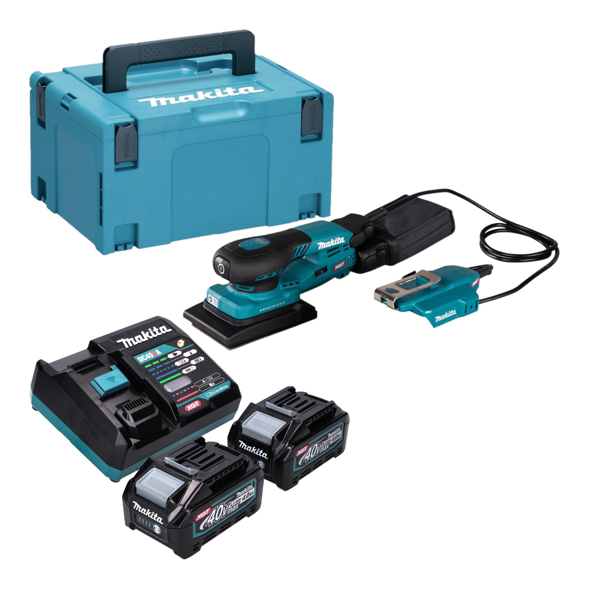Makita BO 005 CGM201 Akku Schwingschleifer 40 V max 80 x 130 mm 3 0 mm Hub Brushless 2x Akku 4 0 Ah Ladegeraet Makpac 0 - toolbrothers