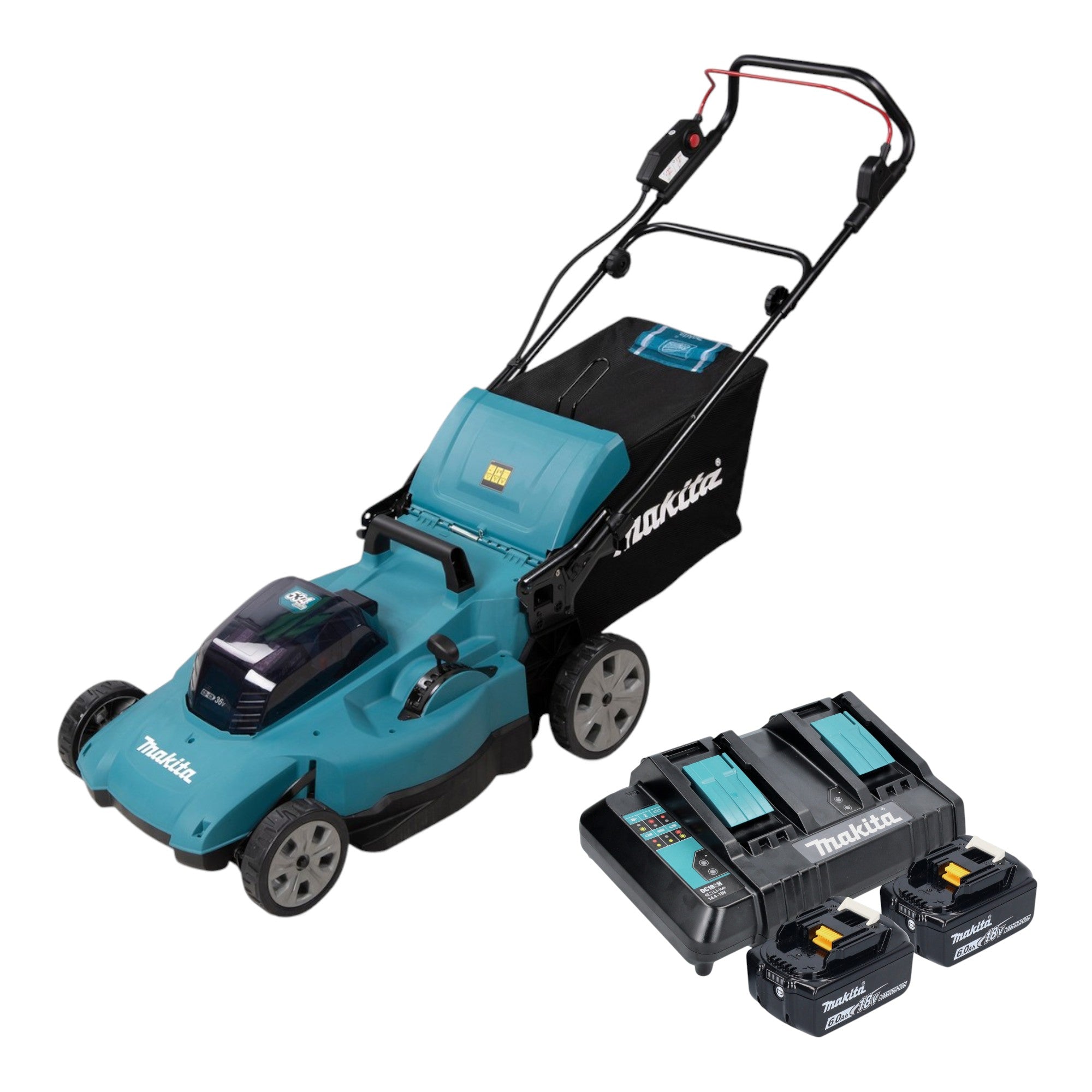 Makita DLM 538 CG2 Akku Rasenmaeher 36 V 2x 18 V 530 mm 2x Akku 6 0 Ah Ladegeraet 0 - toolbrothers