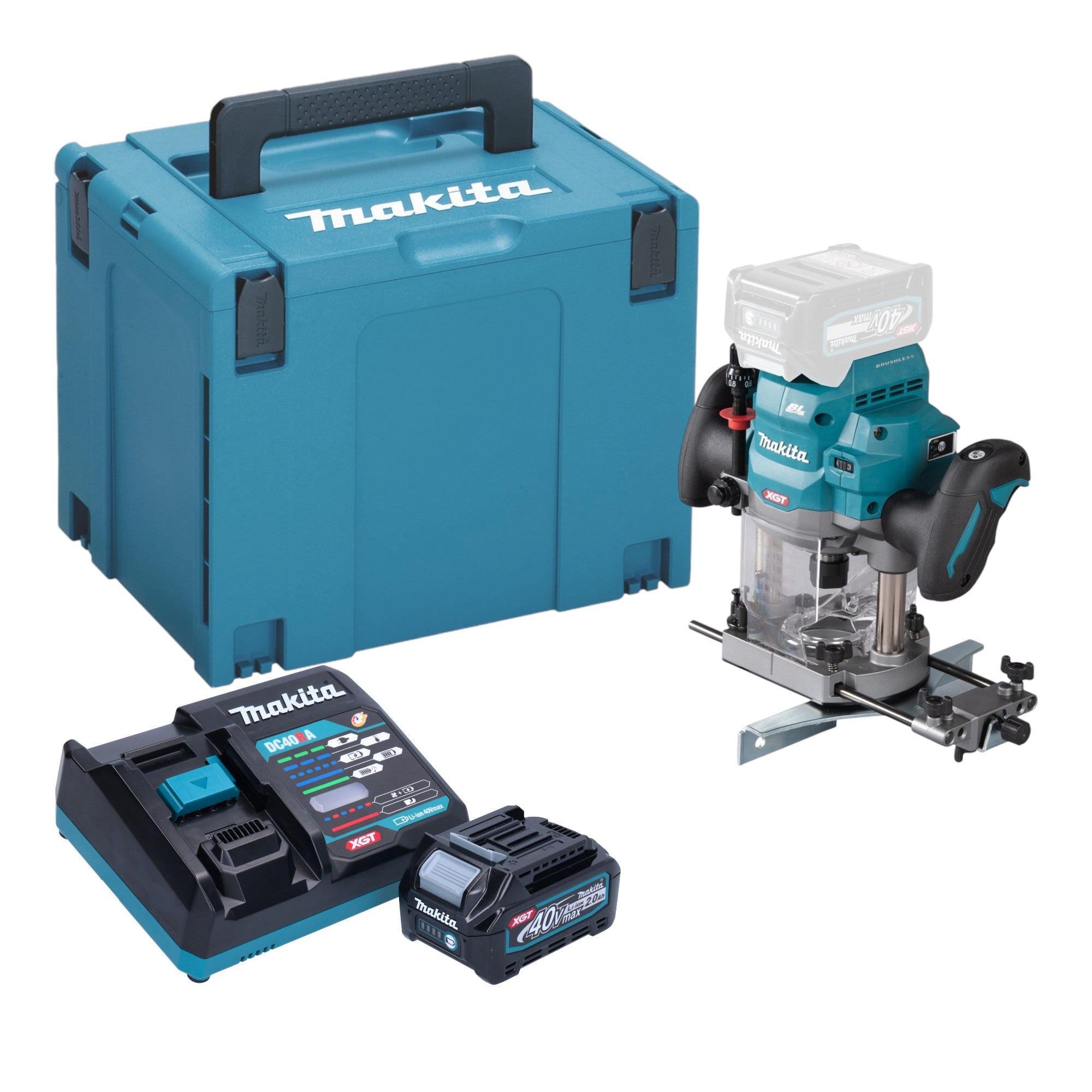 Makita RP 001 GA101 Akku Oberfraese 40 V max 12 mm Brushless 1x Akku 2 0 Ah Ladegeraet Makpac 0 - toolbrothers