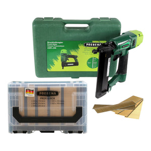 Prebena 2XR-J50 Druckluftnagler 4,0 - 7,0 Bar + PROFI-J-BOX Stauchkopfnägel Brads 12500 Stk. + Koffer