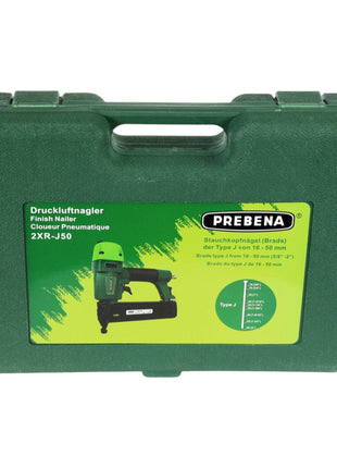 Prebena 2XR-J50 Druckluftnagler 4,0 - 7,0 Bar + PROFI-J-BOX Stauchkopfnägel Brads 12500 Stk. + Koffer