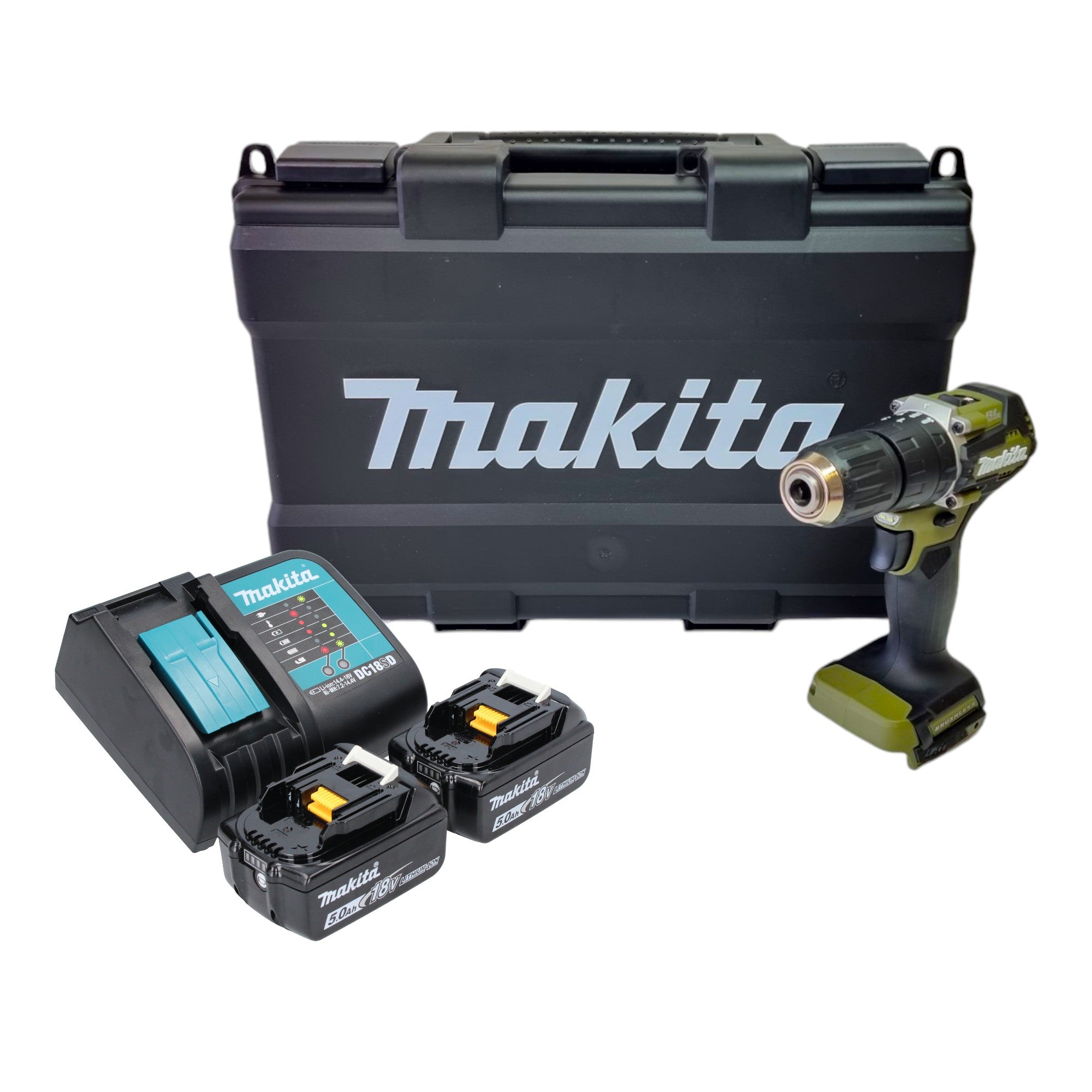 Makita DHP 487 STKO Akku Schlagbohrschrauber 18 V 40 Nm Brushless Olive Outdoor Adventure Serie 2x Akku 5 0 Ah Ladegeraet Koffer 0 - toolbrothers
