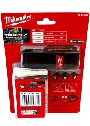 Milwaukee IR HL450 USB Akku Stirnlampe 450 lm IP54 Solo 4933478587 ohne Akku ohne Ladegeraet 1 - toolbrothers