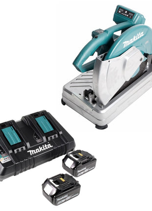 Makita DLW 140 PG Akku Trennschleifmaschine 2 x 18 V 355 mm + 2x 6,0 Ah Akku und Doppelladegerät - Toolbrothers