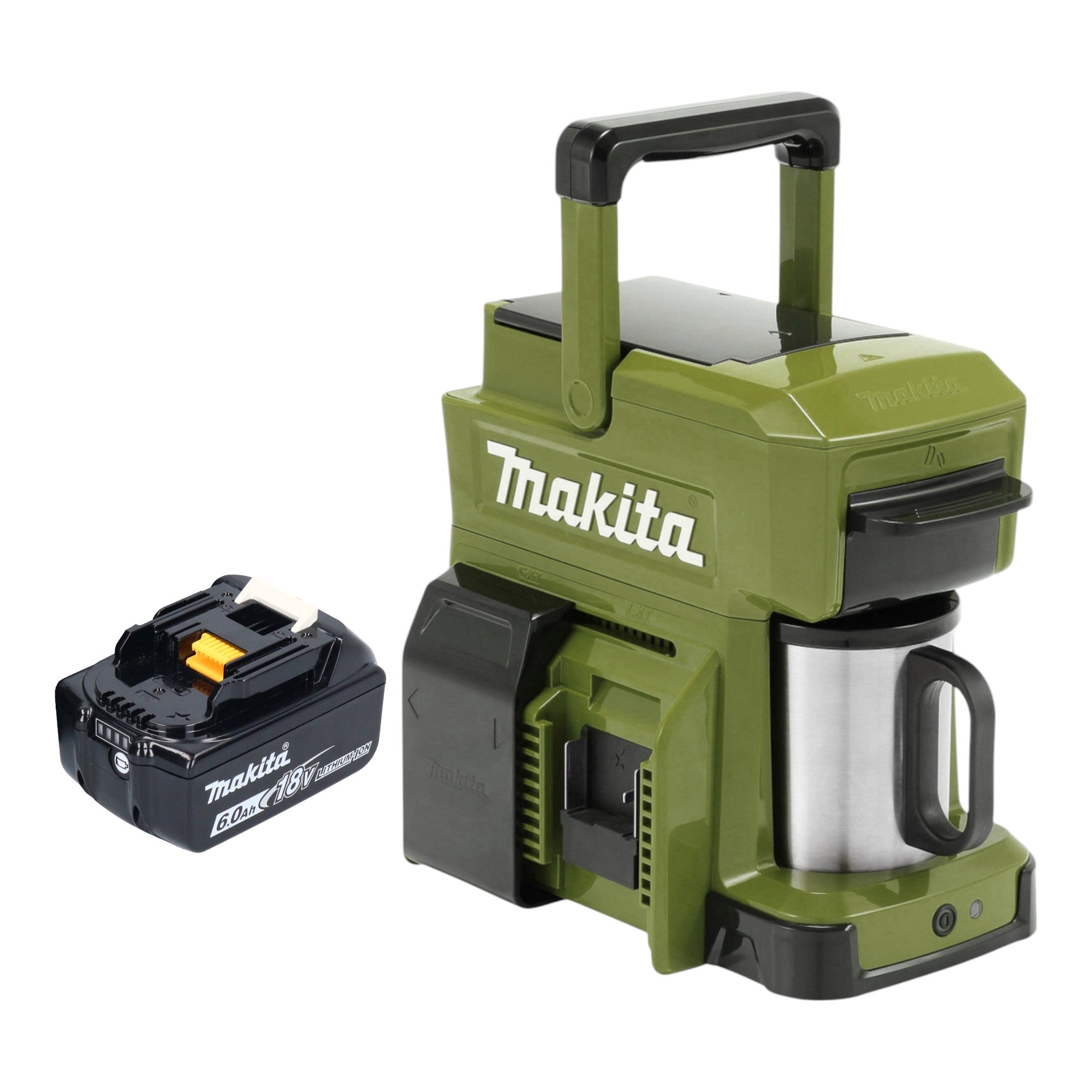 Makita DCM 501 GO Akku Kaffeemaschine 12 V max 18 V Olive 1x Akku 6 0 Ah ohne Ladegeraet 0 - toolbrothers