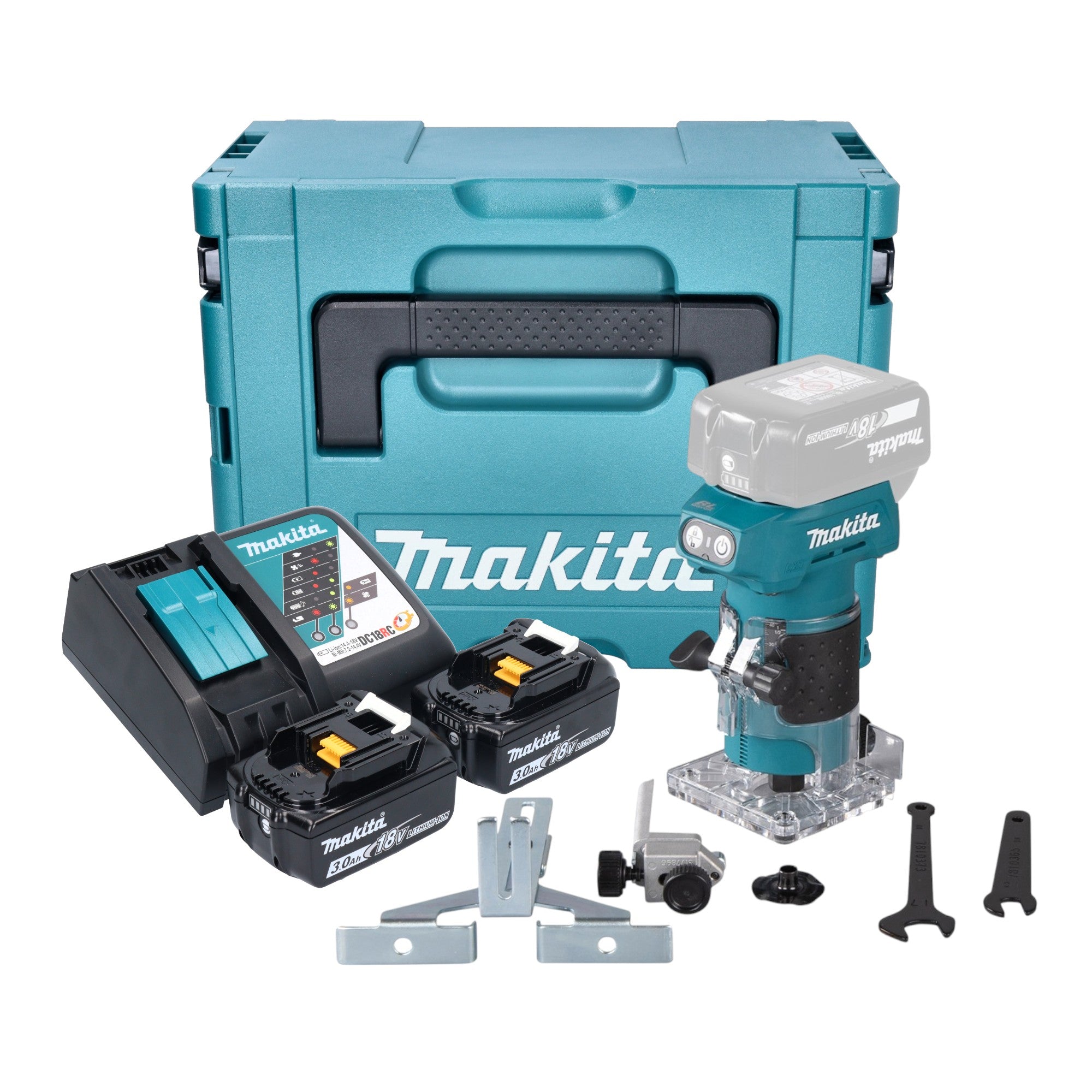 Makita DRT 52 RFJ Akku Kantenfraese 18 V 6 mm Brushless 2x Akku 3 0 Ah Ladegeraet Makpac 0 - toolbrothers