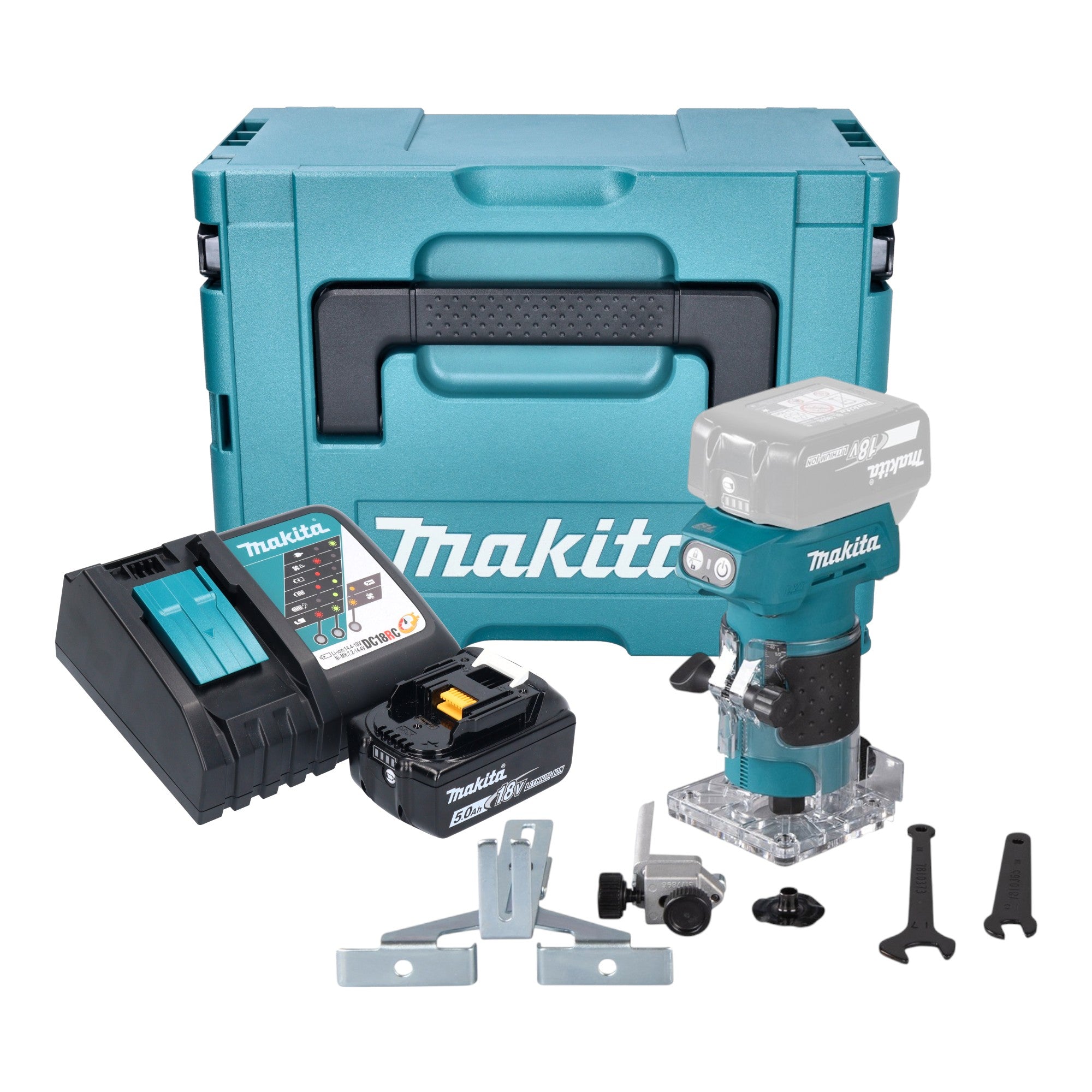 Makita DRT 52 RT1J Akku Kantenfraese 18 V 6 mm Brushless 1x Akku 5 0 Ah Ladegeraet Makpac 0 - toolbrothers