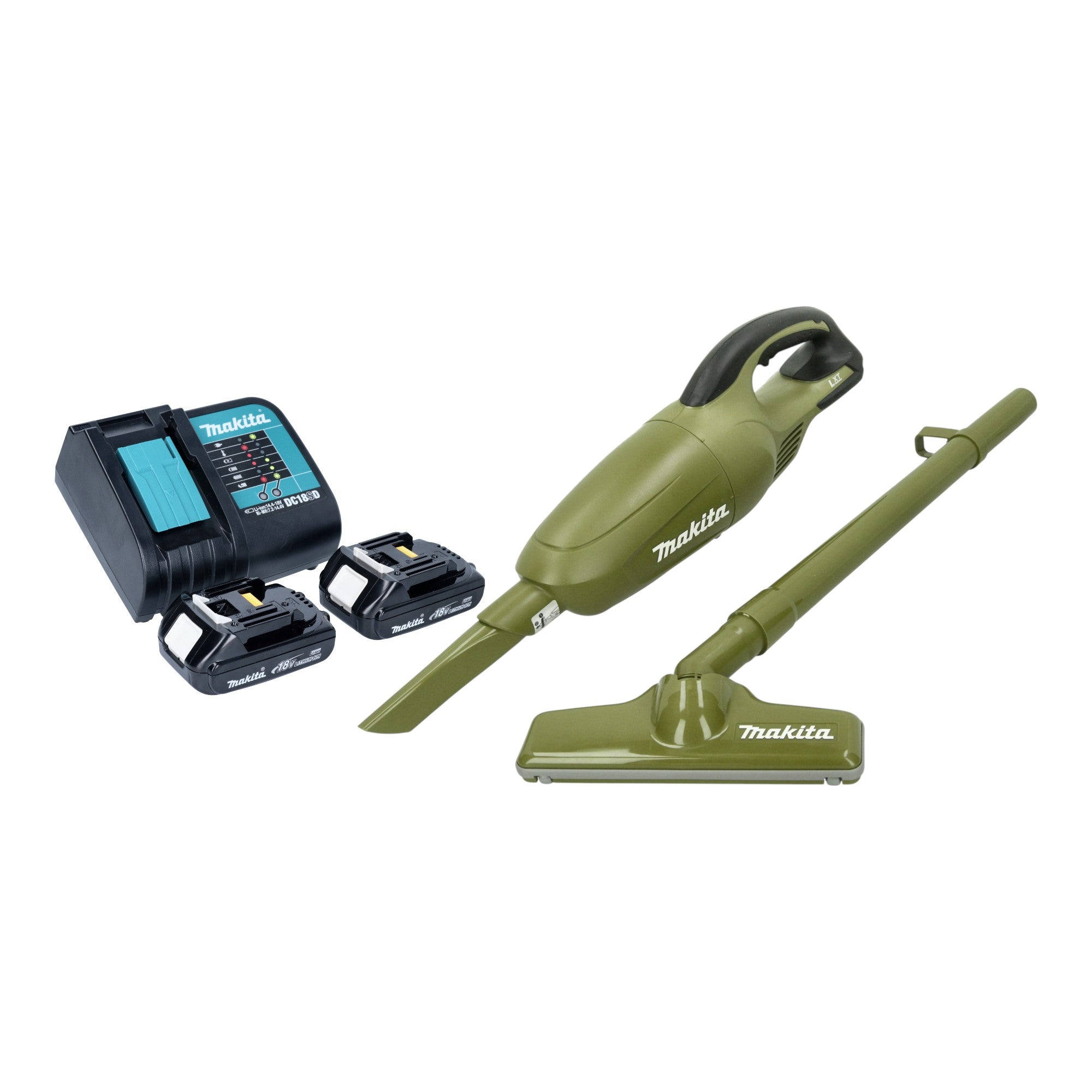 Makita DCL 180 SY2O Akku Staubsauger 18 V 0 65 l Olive Outdoor Adventure Serie 2x Akku 1 5 Ah Ladegeraet 0 - toolbrothers