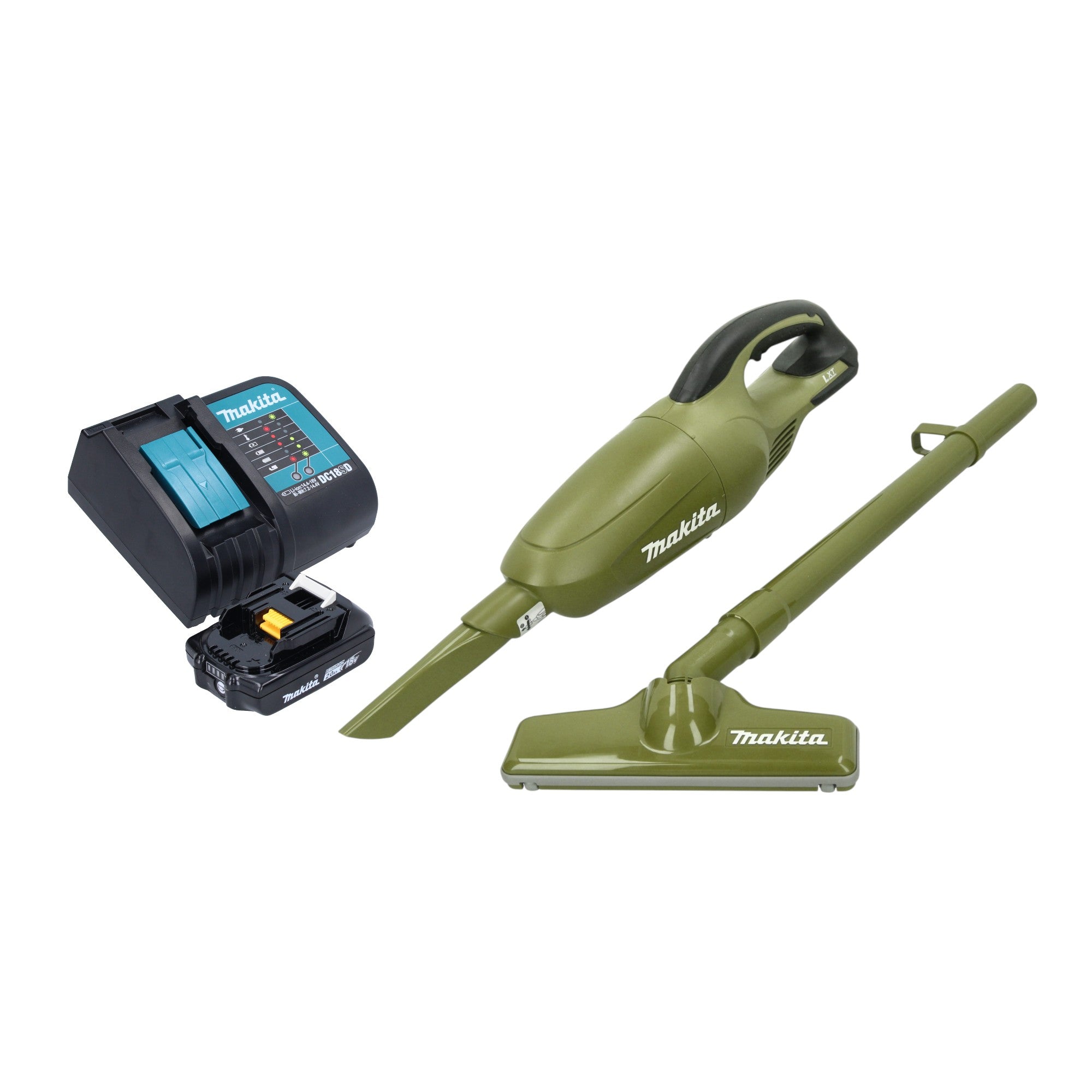 Makita DCL 180 SAO Akku Staubsauger 18 V 0 65 l Olive Outdoor Adventure Serie 1x Akku 2 0 Ah Ladegeraet 0 - toolbrothers