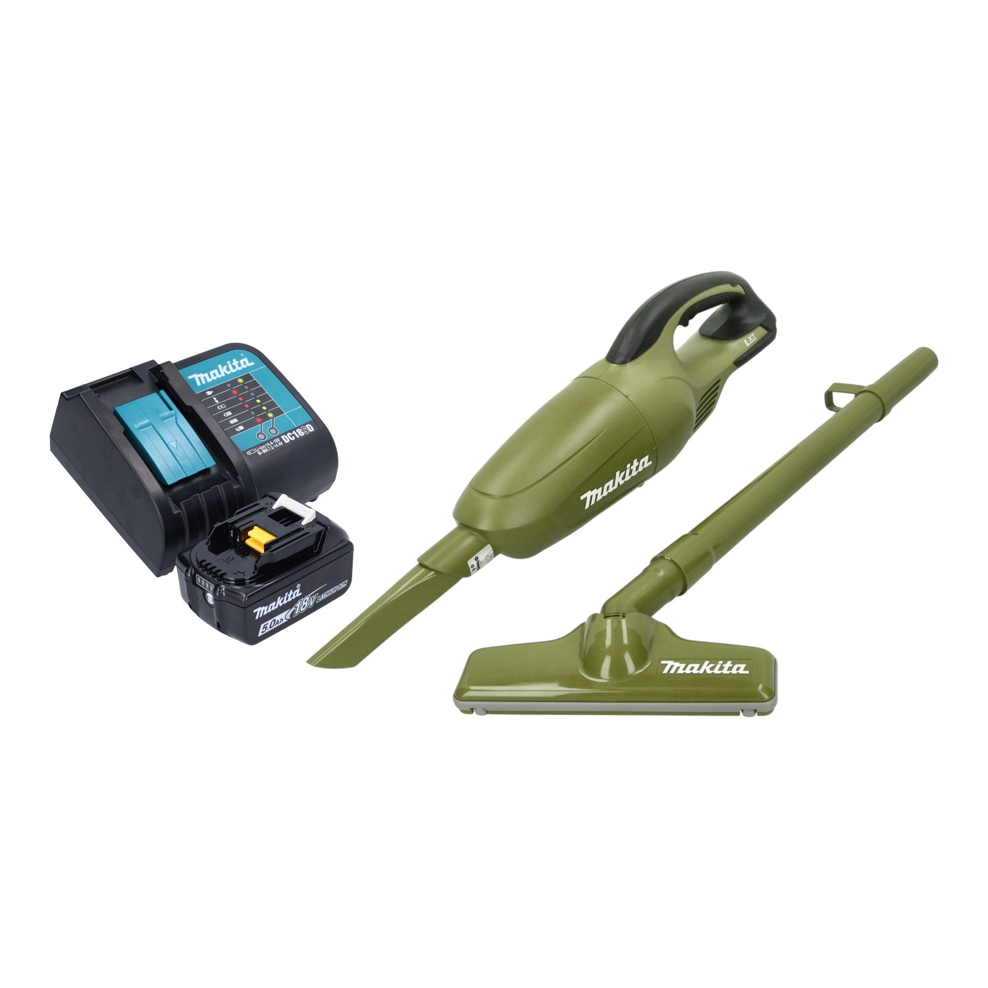 Makita DCL 180 STO Akku Staubsauger 18 V 0 65 l Olive Outdoor Adventure Serie 1x Akku 5 0 Ah Ladegeraet 0 - toolbrothers