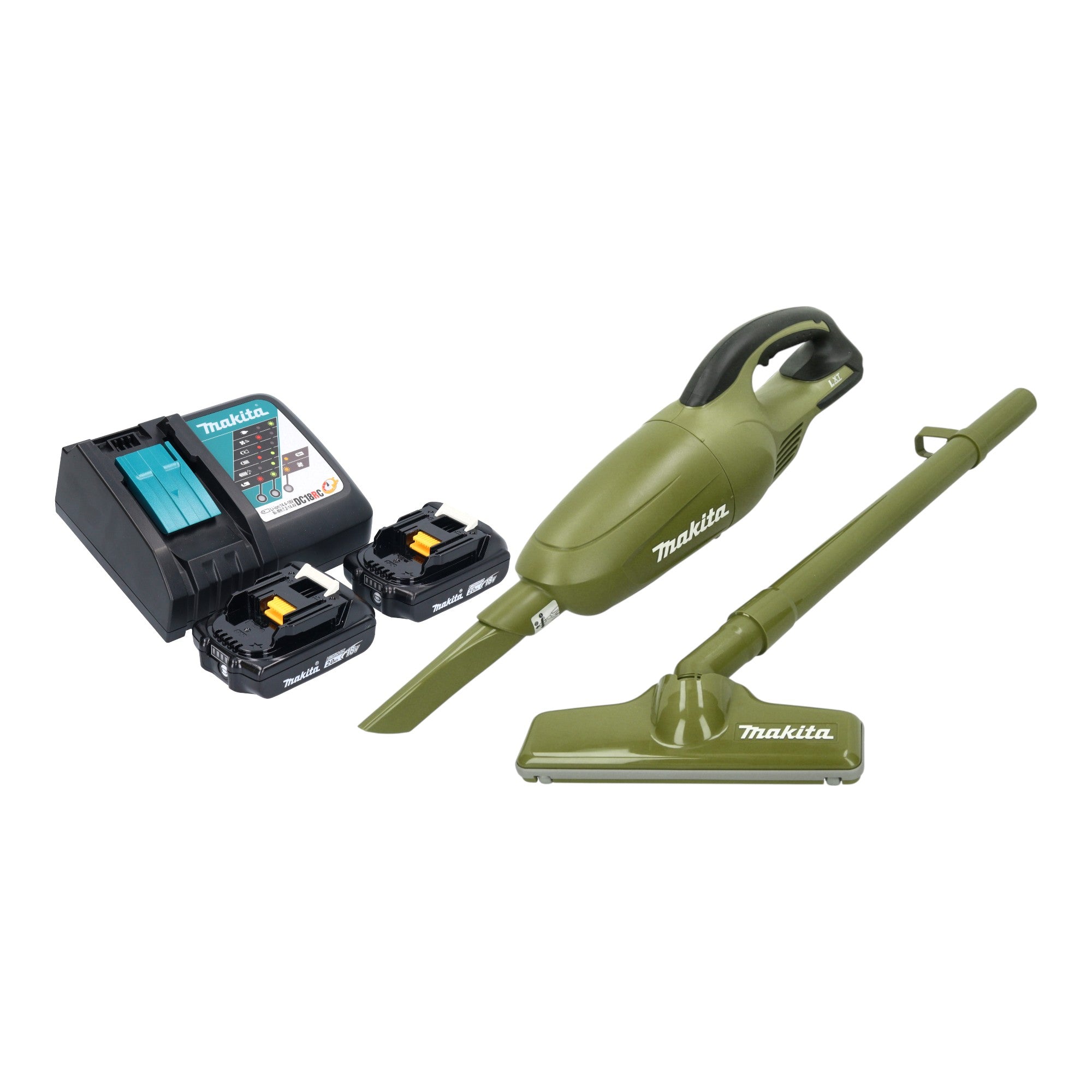 Makita DCL 180 RA2O Akku Staubsauger 18 V 0 65 l Olive Outdoor Adventure Serie 2x Akku 2 0 Ah Ladegeraet 0 - toolbrothers