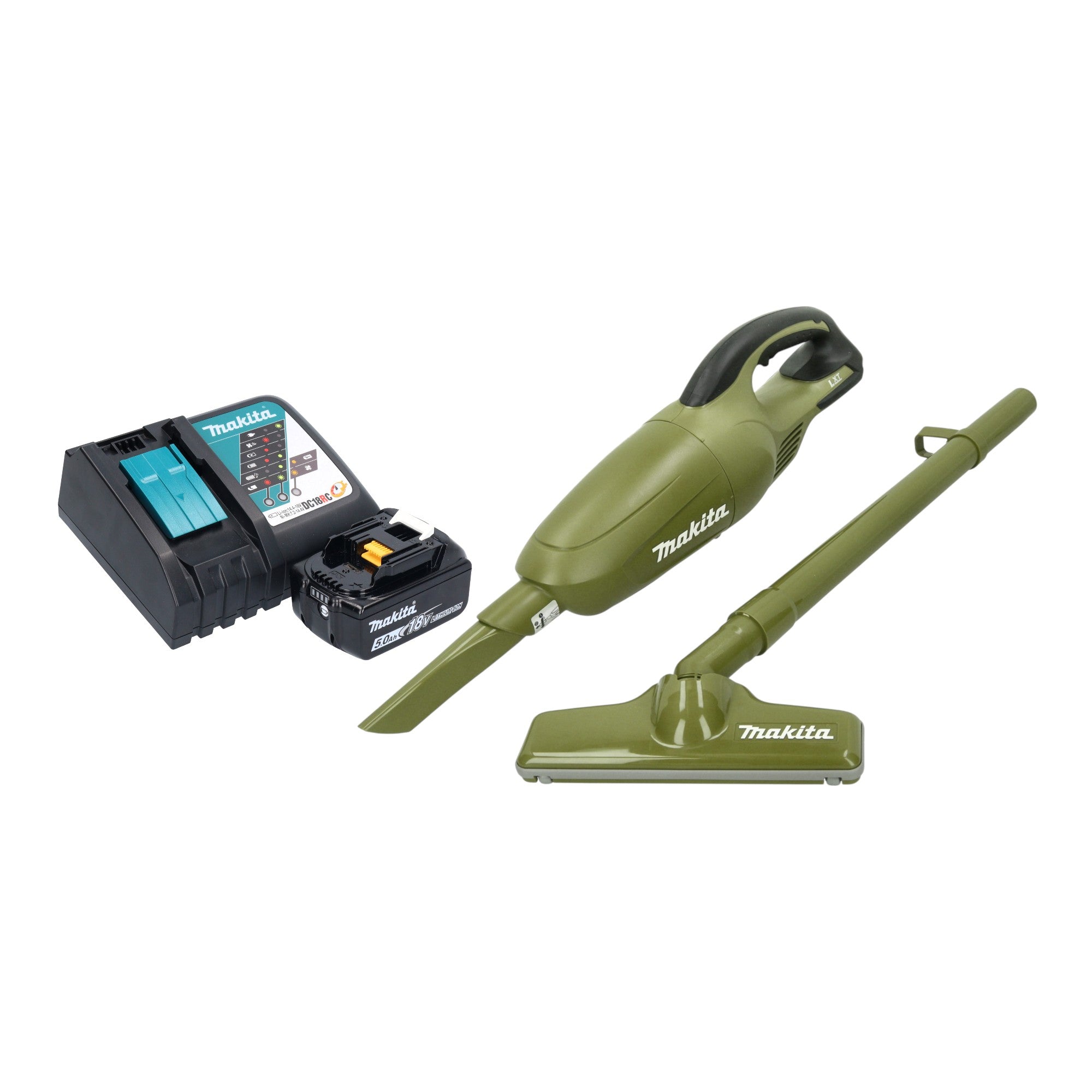 Makita DCL 180 RTO Akku Staubsauger 18 V 0 65 l Olive Outdoor Adventure Serie 1x Akku 5 0 Ah Ladegeraet 0 - toolbrothers
