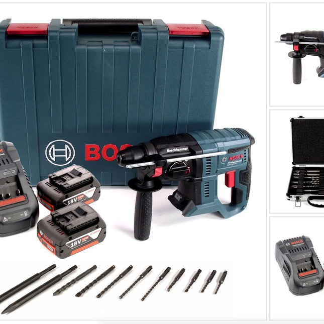 Bosch GBH 18V-20 18 V Li-Ion Akku Bohrhammer mit SDS-Plus im Koffer + 2 x 5,0 Ah Akku + Ladegerät + 11 tlg. Bohrer- und Meißelset - Toolbrothers