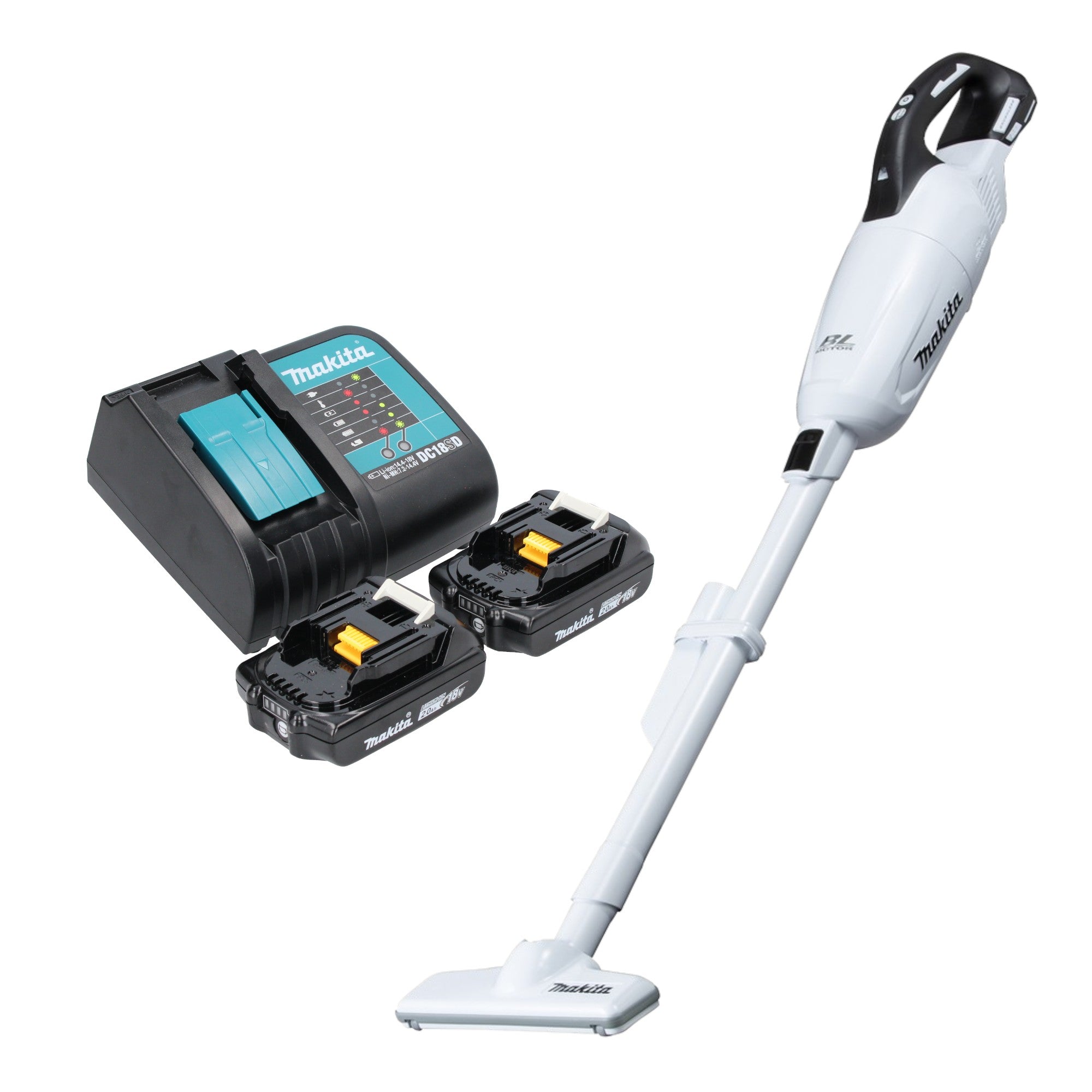 Makita DCL 281 FSAW Akku Staubsauger 18 V weiss Brushless 2x Akku 2 0 Ah Ladegeraet 0 - toolbrothers