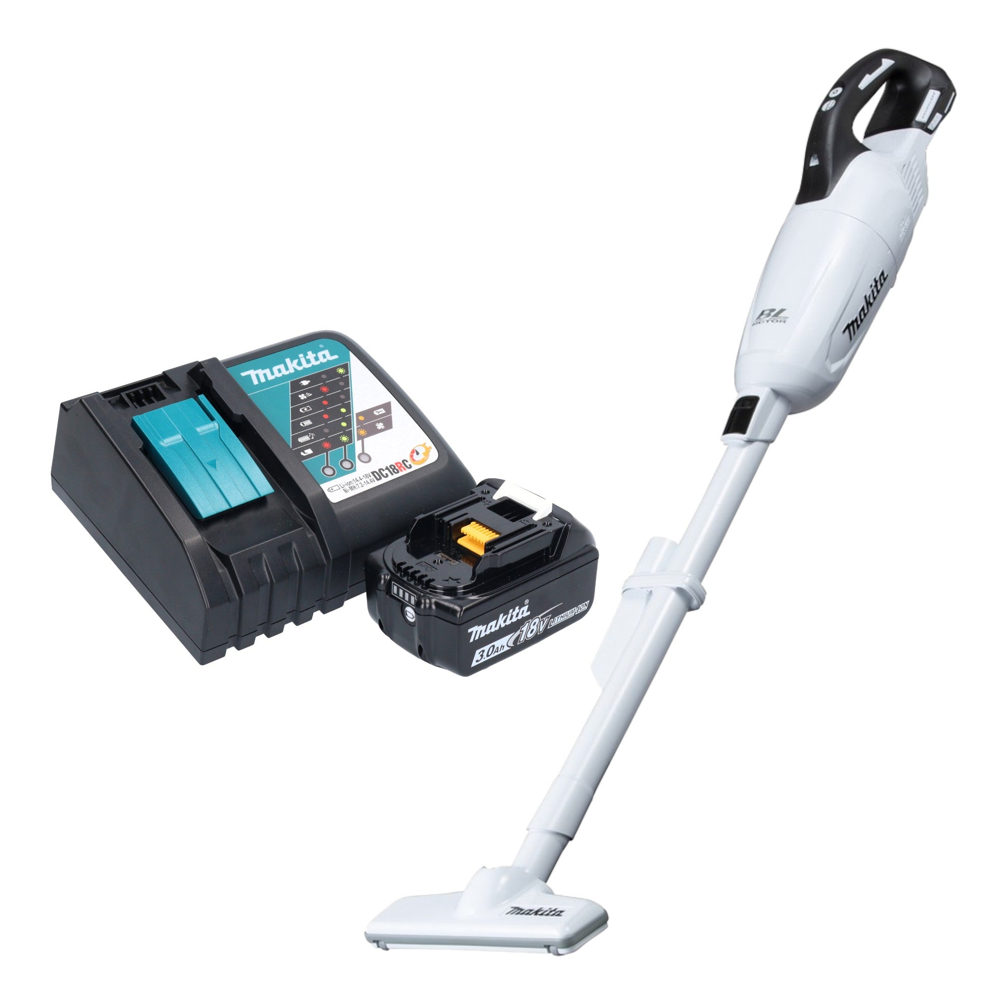 Makita DCL 281 FRF1W Akku Staubsauger 18 V weiss Brushless 1x Akku 3 0 Ah Ladegeraet 0 - toolbrothers