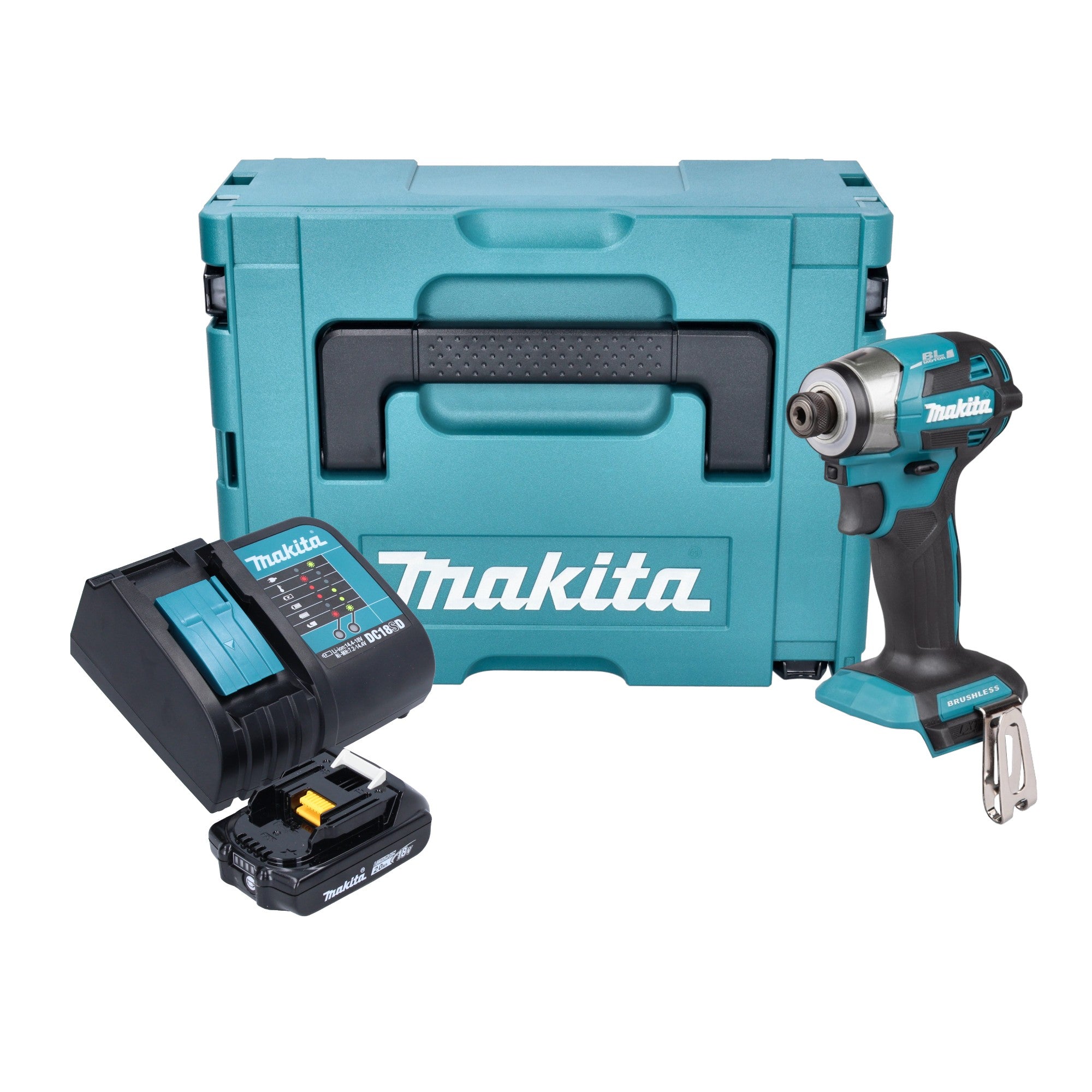 Makita DTD 173 SA1J Akku Schlagschrauber 18 V 180 Nm 1 4 Brushless 1x Akku 2 0 Ah Ladegeraet Makpac 0 - toolbrothers
