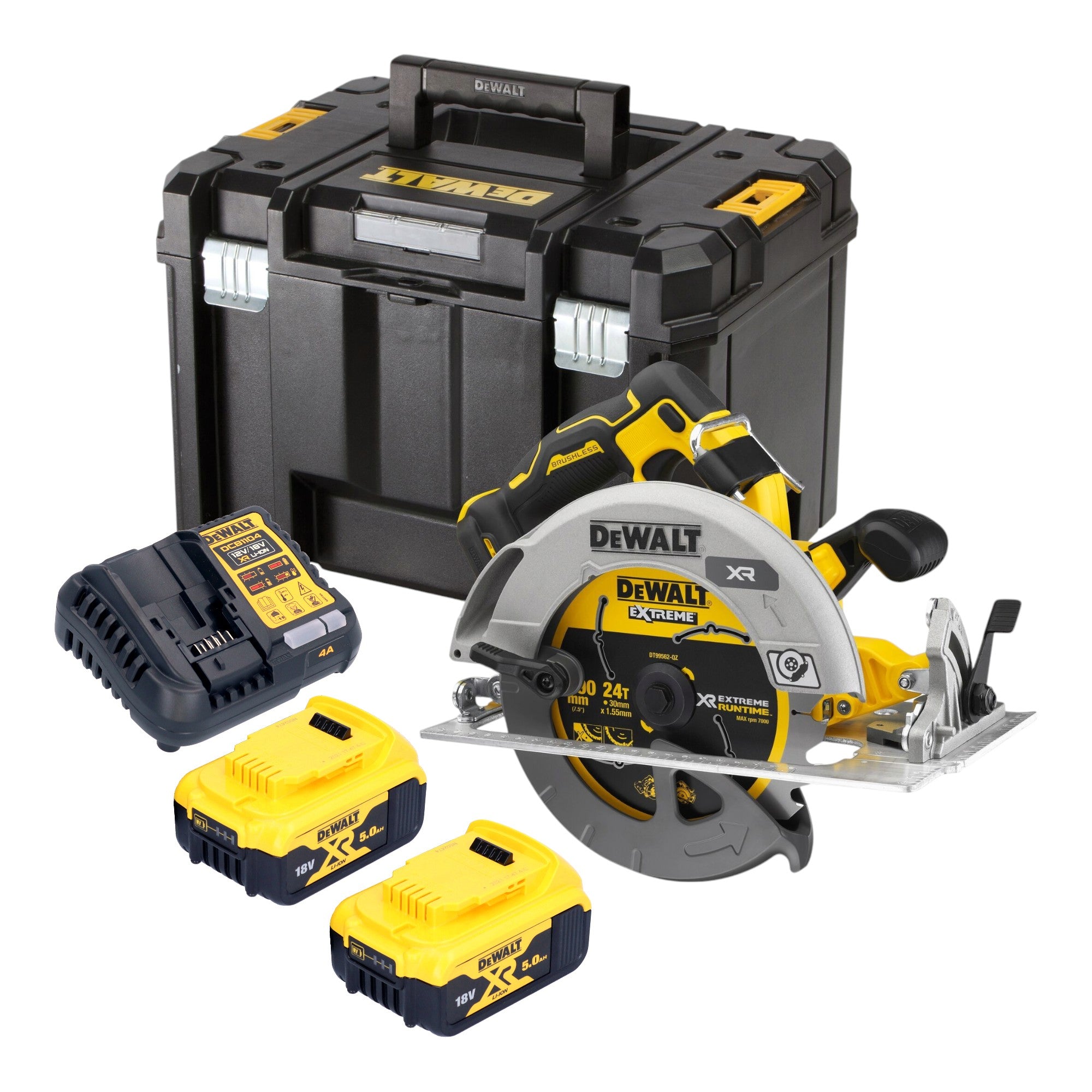 DeWalt DCS 573 P2T Akku Handkreissaege 18 V 190 x 30 mm Brushless 2x Akku 5 0 Ah Ladegeraet TSTAK 0 - toolbrothers