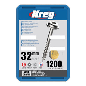 Kreg SML-C125-1200 Pocket Hole Taschenloch Schrauben 4,0 x 32 mm 1200 Stk. Grobgewinde Maxi-Loc Verzinkt für Holz