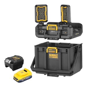 DeWalt DWST08061-1 Werkzeugbox mit integrierten Leuchten 395 x 352 x 255 mm ToughSystem 2.0 + 1x Powerstack Akku 1,7 Ah + Ladegerät