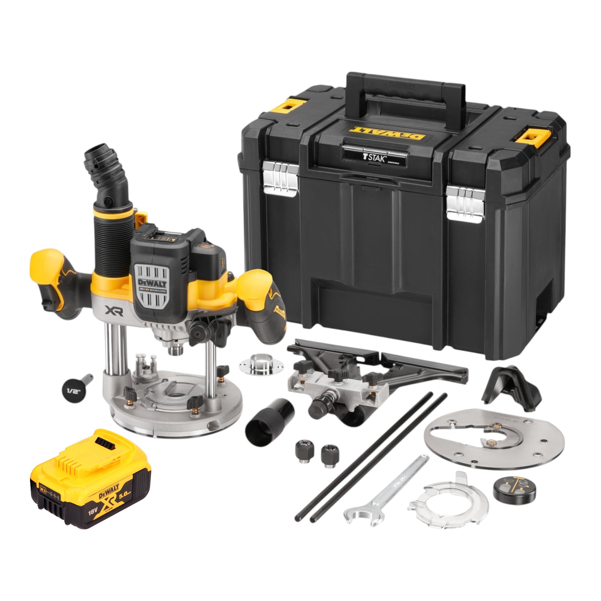 DeWalt DCW 620 NT Akku Oberfraese 18 V 12 mm Brushless 1x Akku 5 0 Ah TSTAK ohne Ladegeraet 0 - toolbrothers