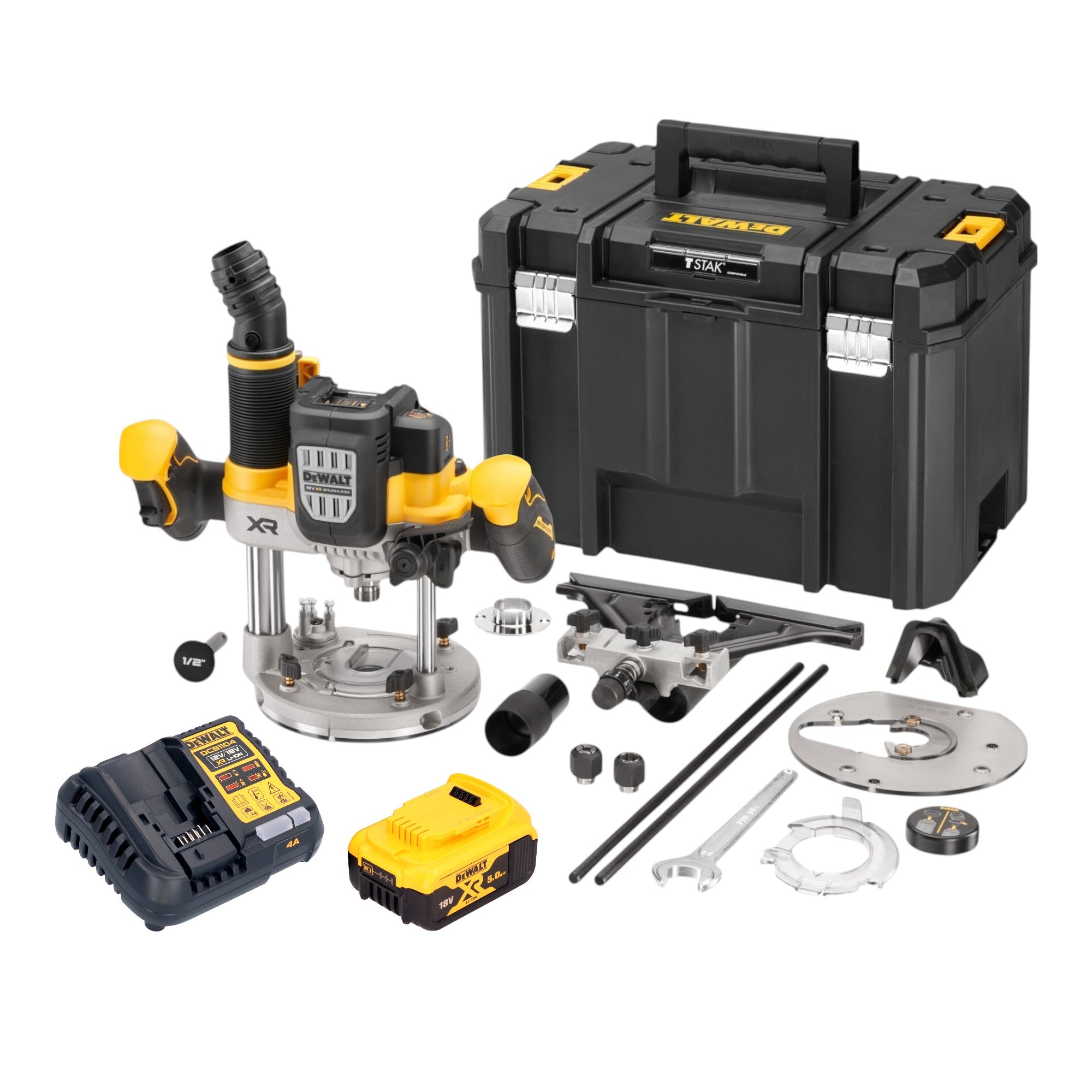 DeWalt DCW 620 P1T Akku Oberfraese 18 V 12 mm Brushless 1x Akku 5 0 Ah Ladegeraet TSTAK 0 - toolbrothers