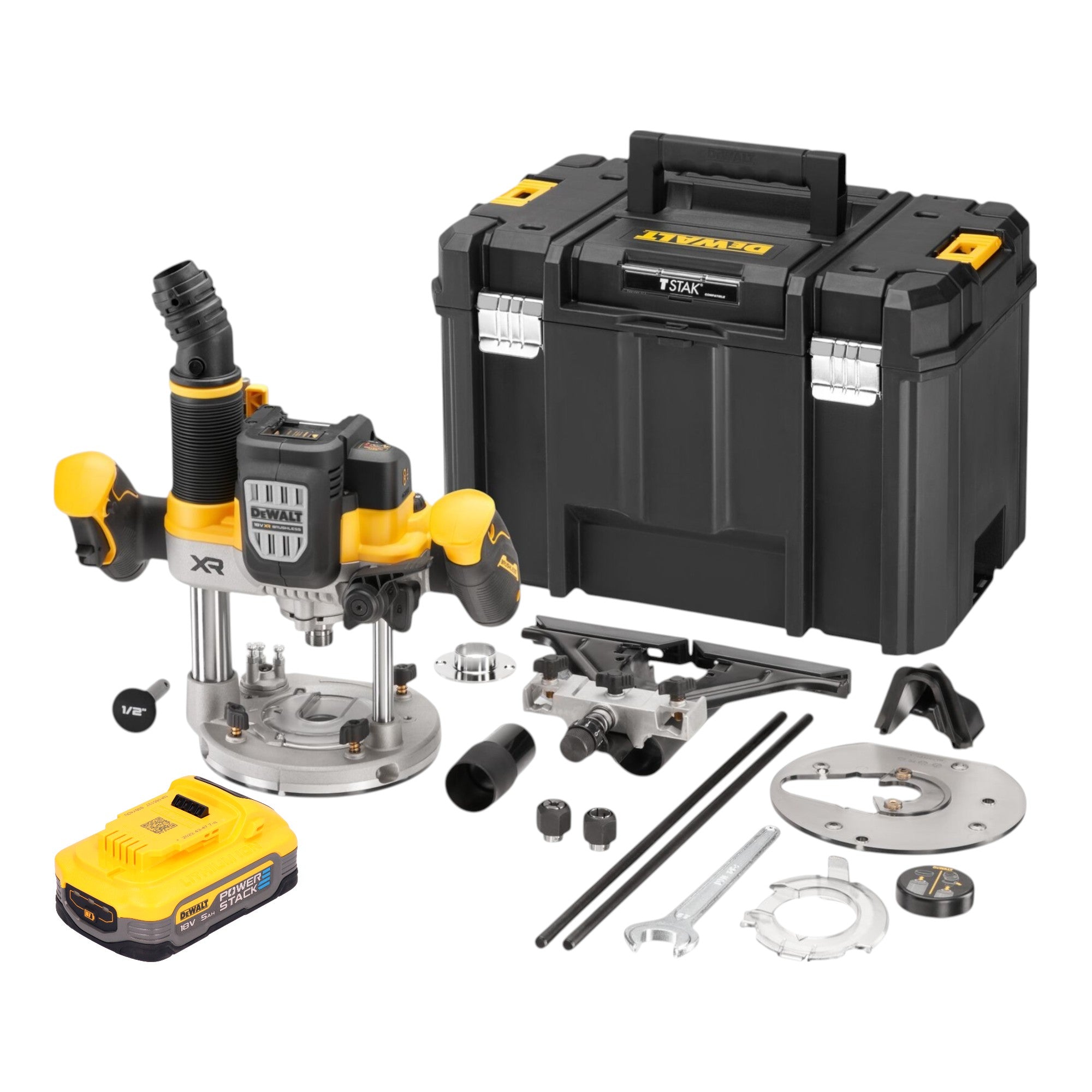 DeWalt DCW 620 NT Akku Oberfraese 18 V 12 mm Brushless 1x Powerstack Akku 5 0 Ah TSTAK ohne Ladegeraet 0 - toolbrothers