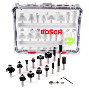 Bosch Mixed Fräser Set 8 mm 15 tlg. + Koffer ( 2607017472 ) für Oberfräsen mit Rundschaft