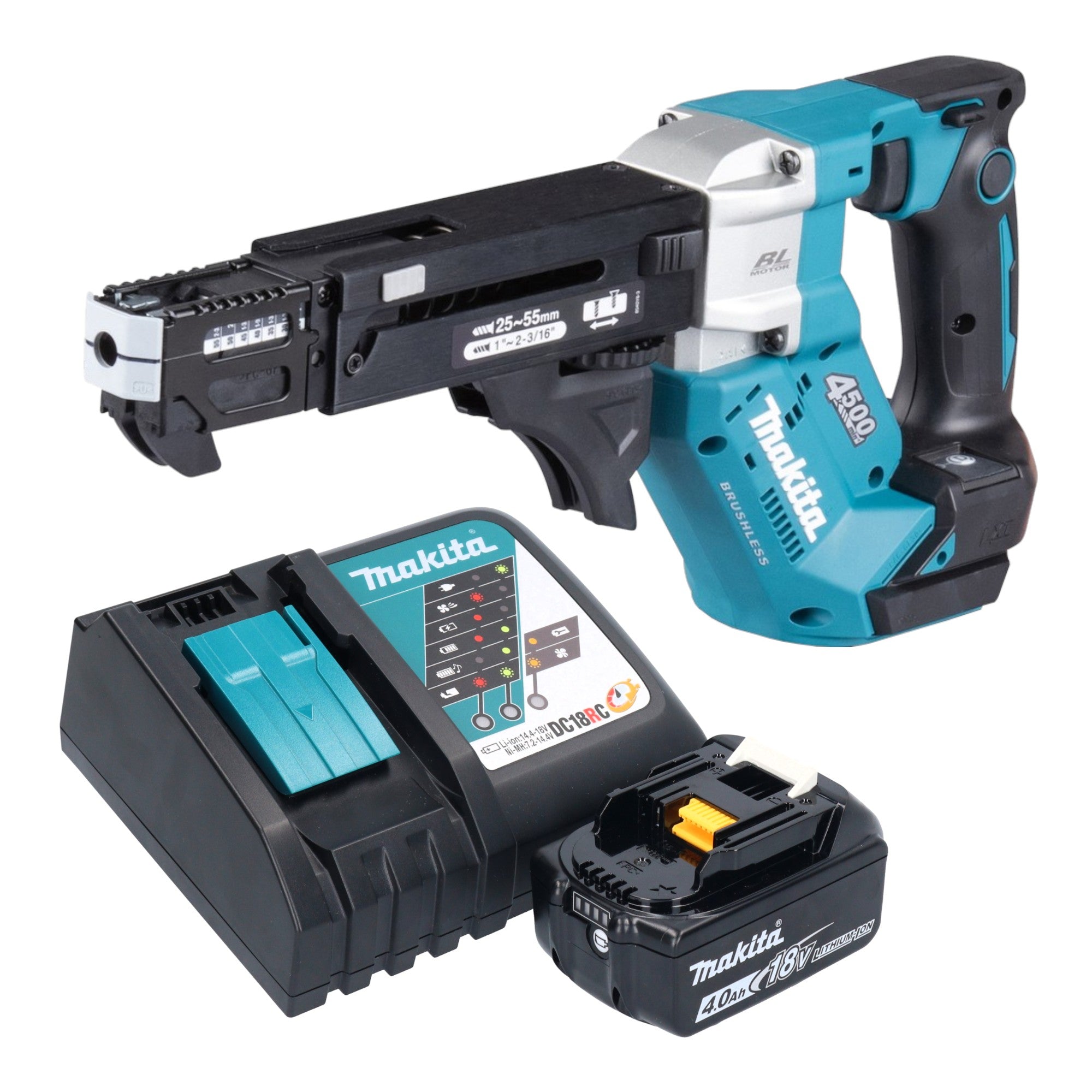 Makita DFR 552 RM1 Akku Magazinschrauber 18 V 25 55 mm Brushless 1x Akku 4 0 Ah Ladegeraet 0 - toolbrothers