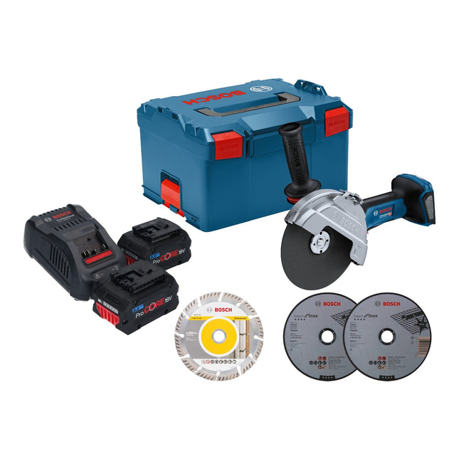 Bosch GWS 18V 180 P Professional Akku Winkelschleifer 18 V 180 mm Brushless 2x ProCORE Akku 8 0 Ah Ladegeraet L Boxx 0 - toolbrothers