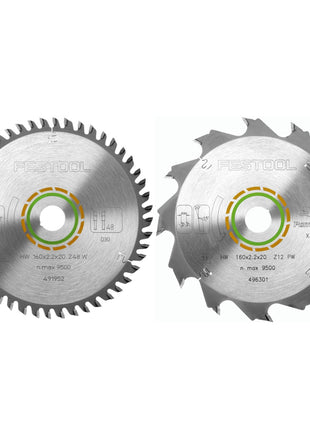 Festool Feinzahn Kreissägeblatt HW 160 x 20 x 2,2 mm W48 160 mm 48 Zähne ( 491952 ) + Festool Panther Kreissägeblatt HW 160 x 20 x 2,2 PW12 12 Zähne ( 496301 ) - Toolbrothers