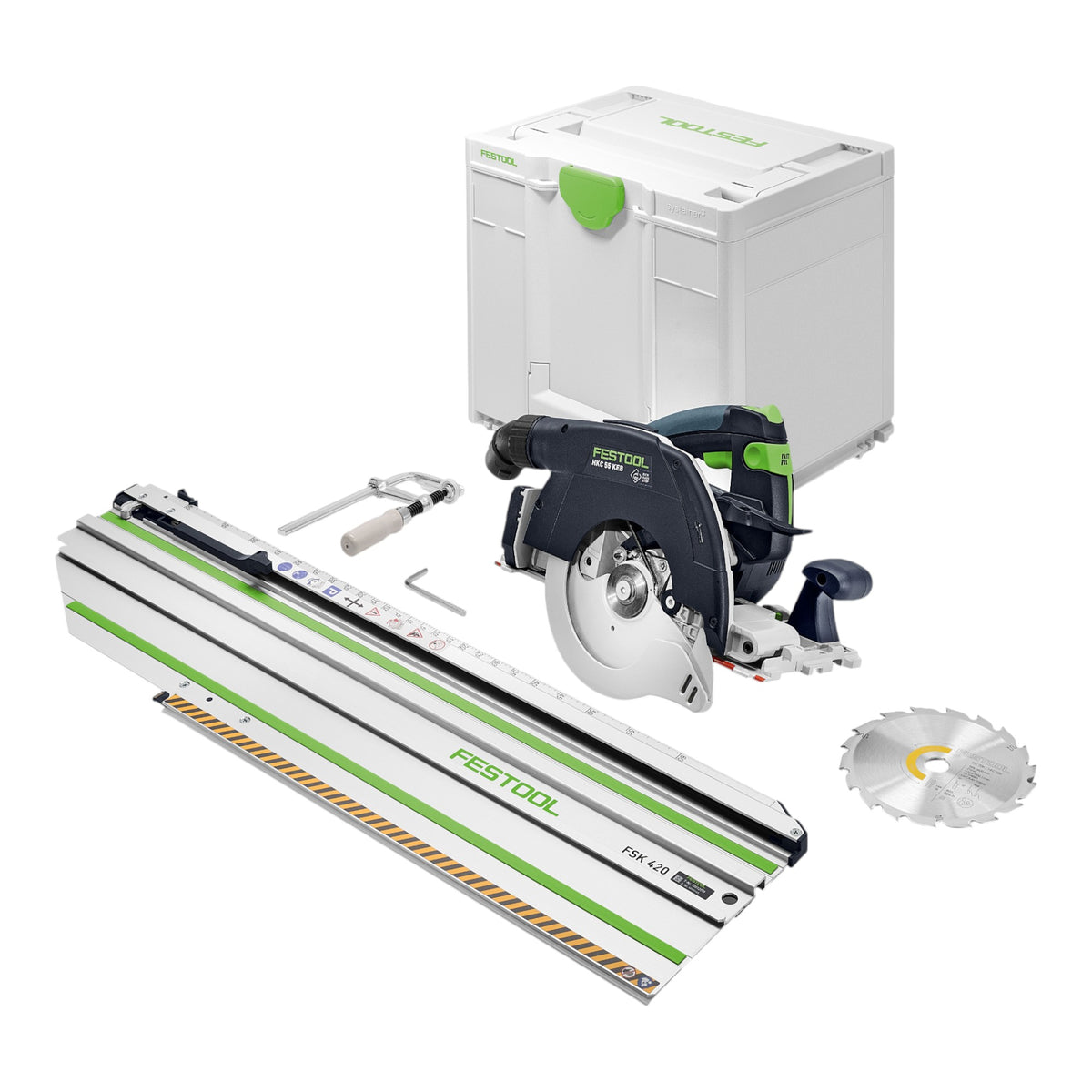 Festool HKC 55 KEB-Basic-FSK 420 Akku Handkreissäge 18 V 160 mm Brushless ( 578704 ) + Kappschiene + Systainer - ohne Akku, ohne Ladegerät