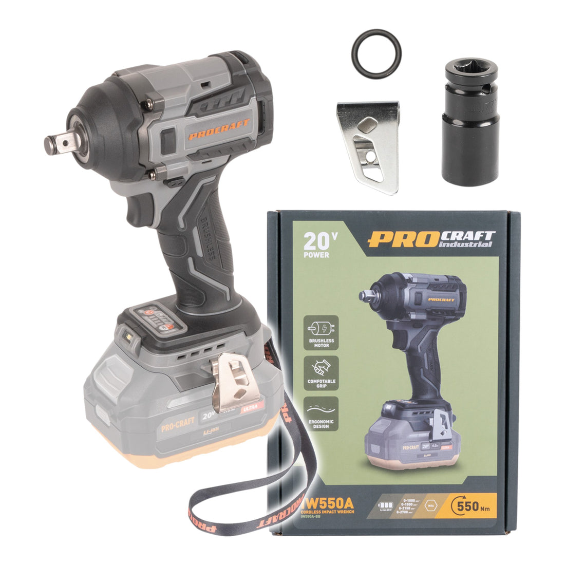 Procraft Industrial IW550Abb Akku Schlagschrauber 20 V 550 Nm 1/2" Solo - ohne Akku, ohne Ladegerät