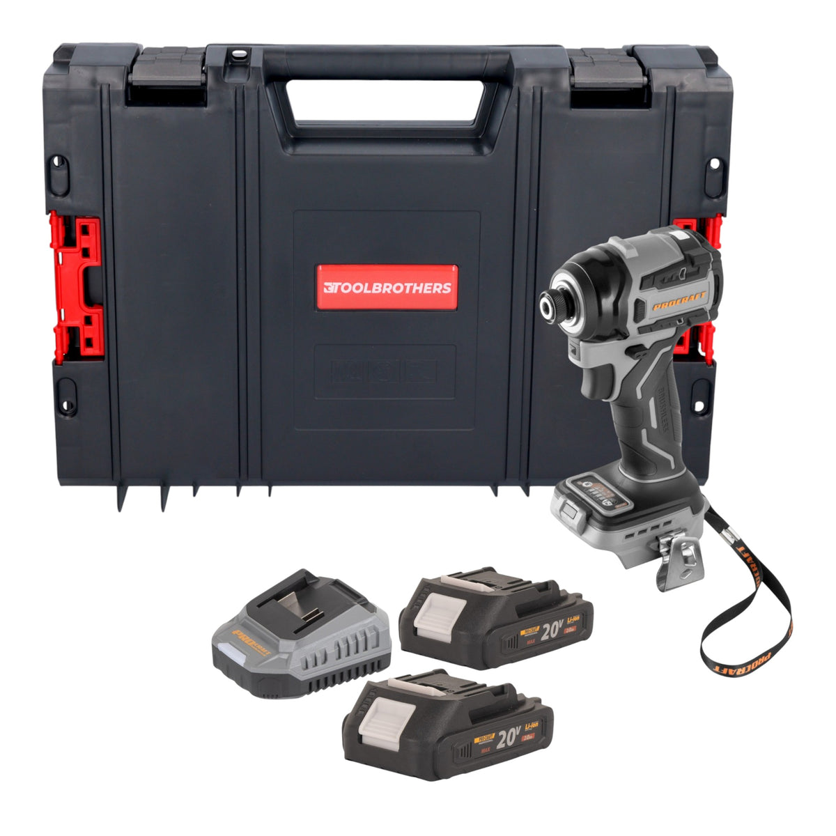 Procraft Industrial ID20Abb Akku Schlagschrauber 20 V 180 Nm 1/4" + 2x Akku 2,0 Ah + Ladegerät + RHINO Toolcase