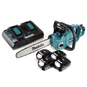 Makita DUC 353 PT4 Akku Kettensäge 36V ( 2x18V ) Brushless 35 cm + 4x 5,0 Ah Akku + Doppelladegerät
