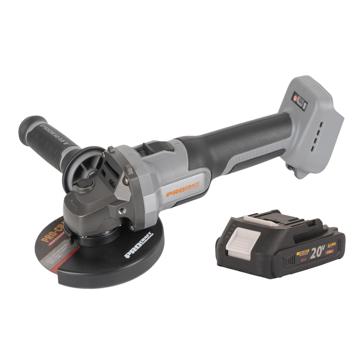 Procraft Industrial AG125Abb Akku Winkelschleifer 20 V 125 mm Brushless + 1x Akku 2,0 Ah - ohne Ladegerät