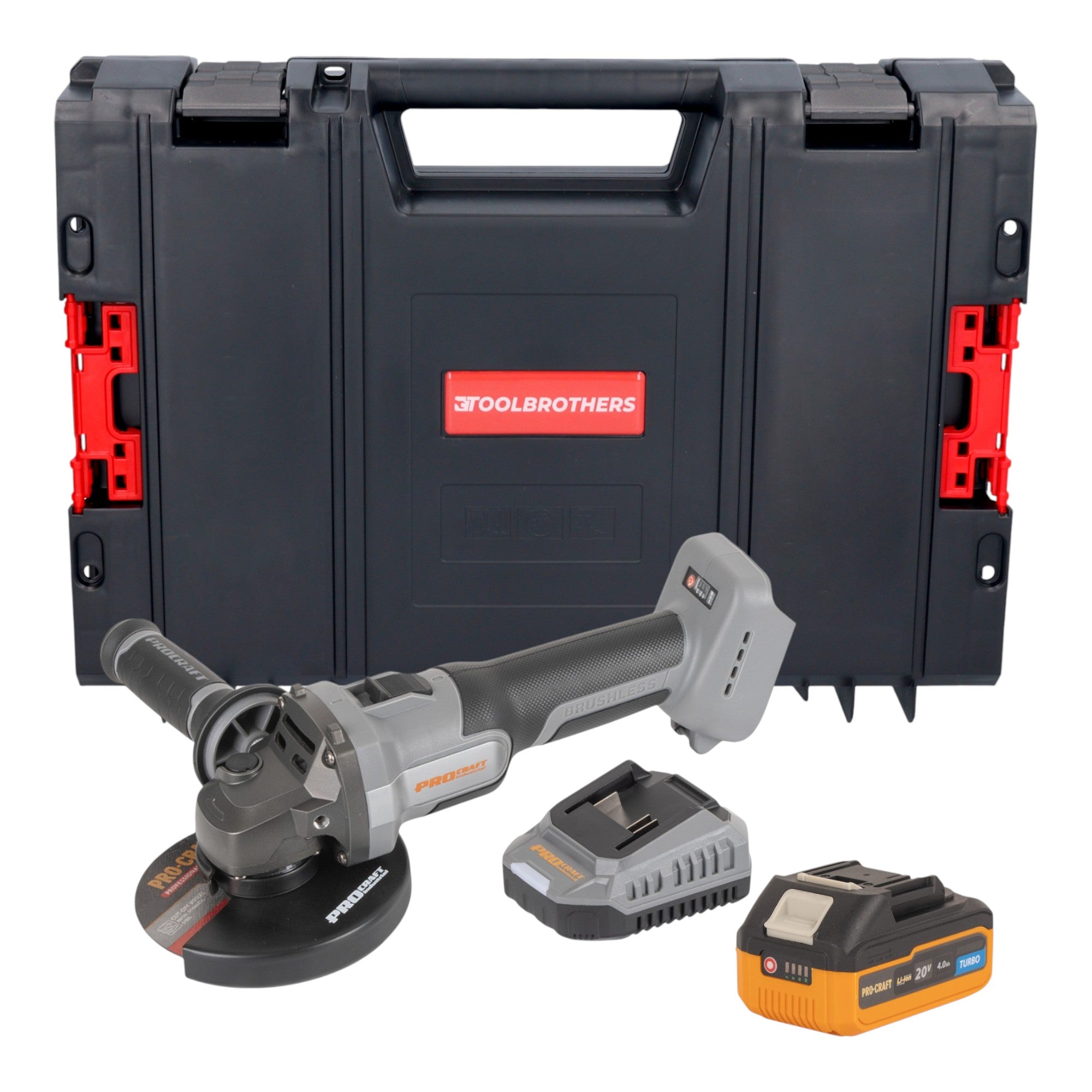 Procraft Industrial AG125Abb Akku Winkelschleifer 20 V 125 mm Brushless 1x Akku 4 0 Ah Ladegeraet RHINO Toolcase 0 - toolbrothers