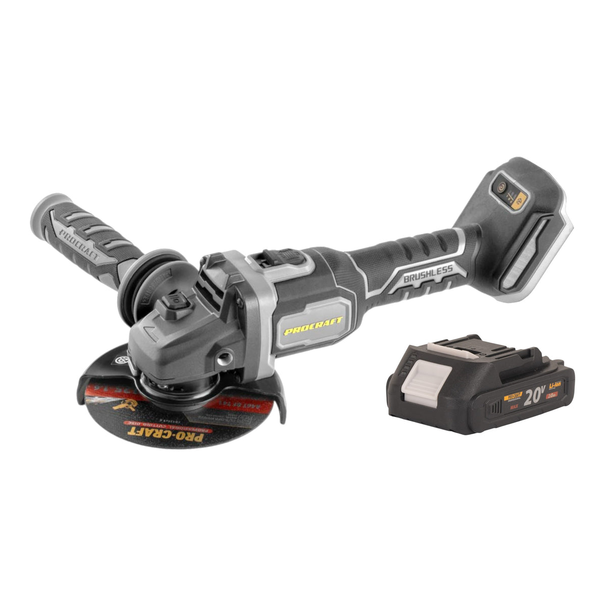 Procraft Industrial AG125Bbb Akku Winkelschleifer 20 V 125 mm Brushless + 1x Akku 2,0 Ah - ohne Ladegerät