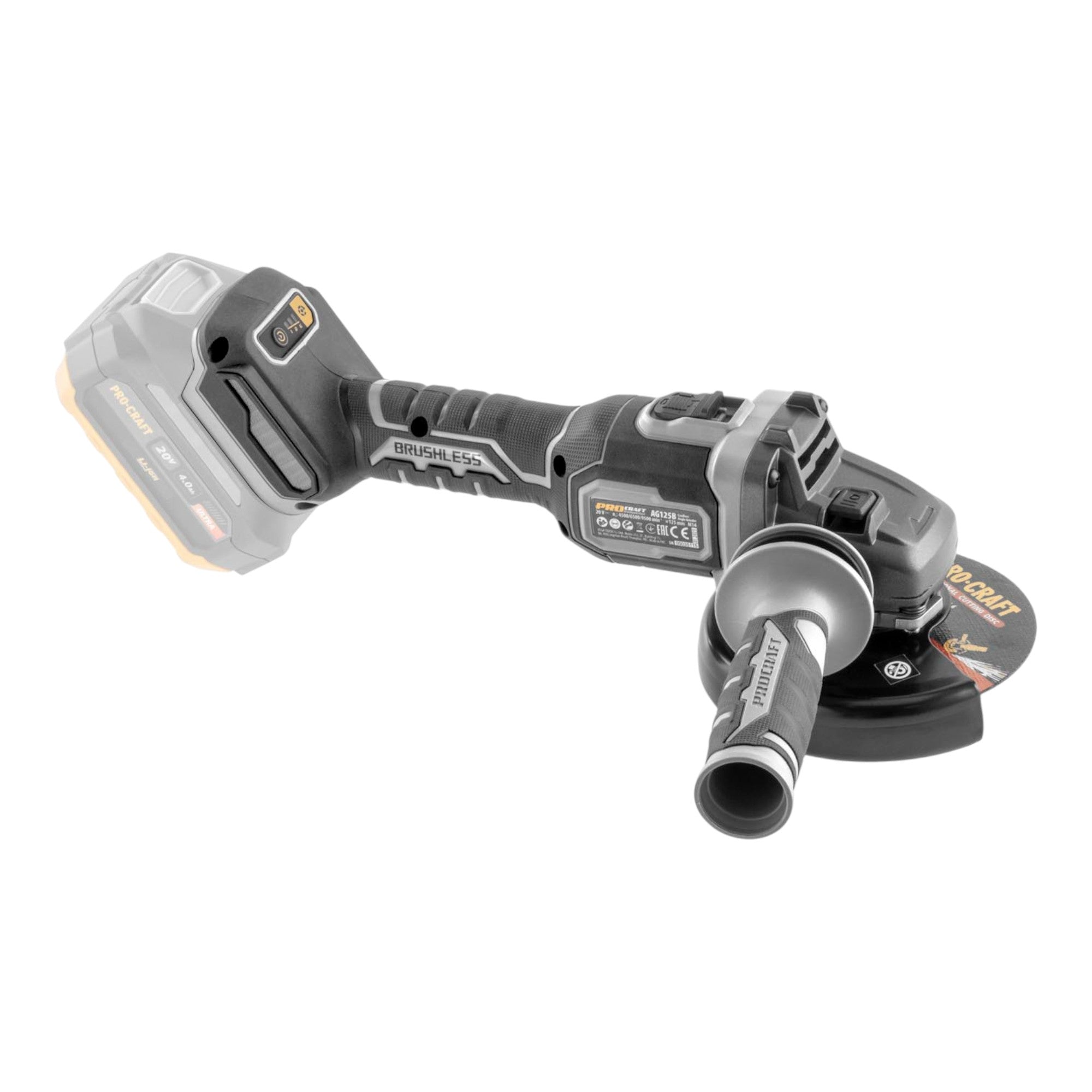 Procraft Industrial AG125Bbb Akku Winkelschleifer 20 V 125 mm Brushless 1x Akku 4 0 Ah ohne Ladegeraet 4 - toolbrothers