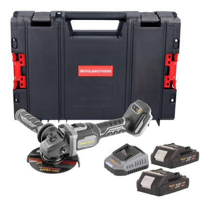 Procraft Industrial AG125Bbb Akku Winkelschleifer 20 V 125 mm Brushless 2x Akku 2 0 Ah Ladegeraet RHINO Toolcase 0 - toolbrothers