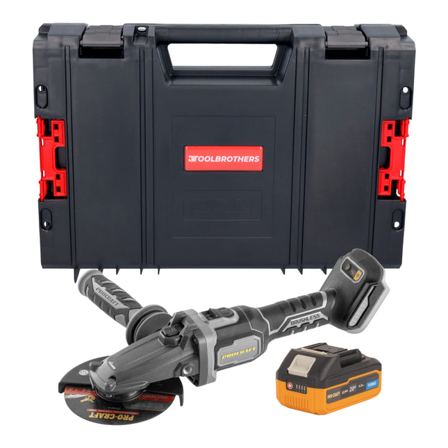 Procraft Industrial AG125Cbb Akku Flachkopf Winkelschleifer 20 V 125 mm Brushless 1x Akku 4 0 Ah RHINO Toolcase ohne Ladegeraet 0 - toolbrothers