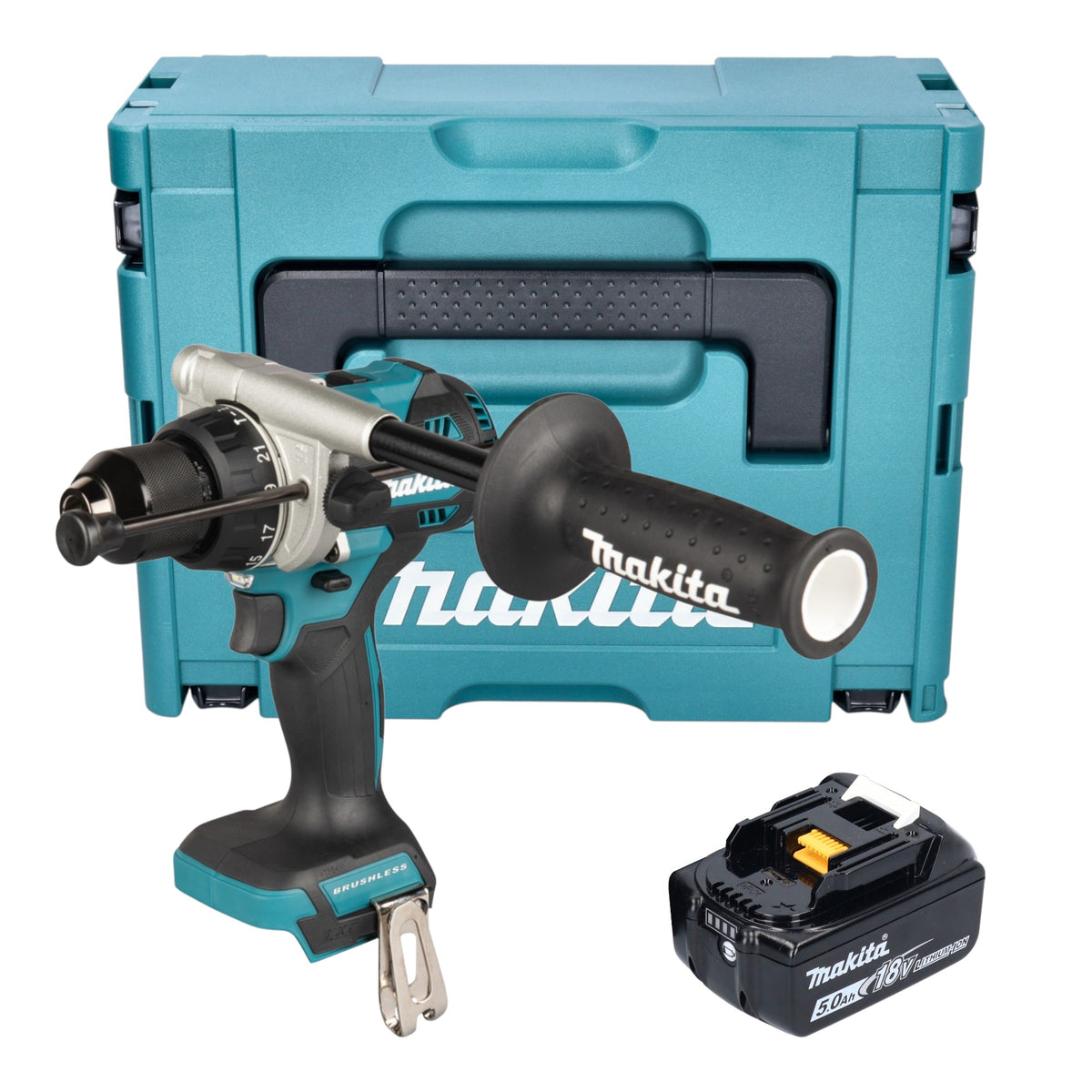 Makita DHP 492 T1J Akku Schlagbohrschrauber 18 V 141 Nm Brushless + 1x Akku 5,0 Ah + Makpac - ohne Ladegerät