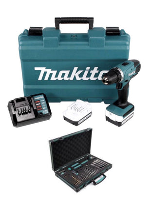 Makita DF 347 DWE Perceuse-visseuse sans fil Li-ion 14,4 V avec 2 batteries 1,5 Ah et chargeur + Makita P-90261 Pro XL - Grand jeu d'embouts, perceuse et accessoires de 70 pièces