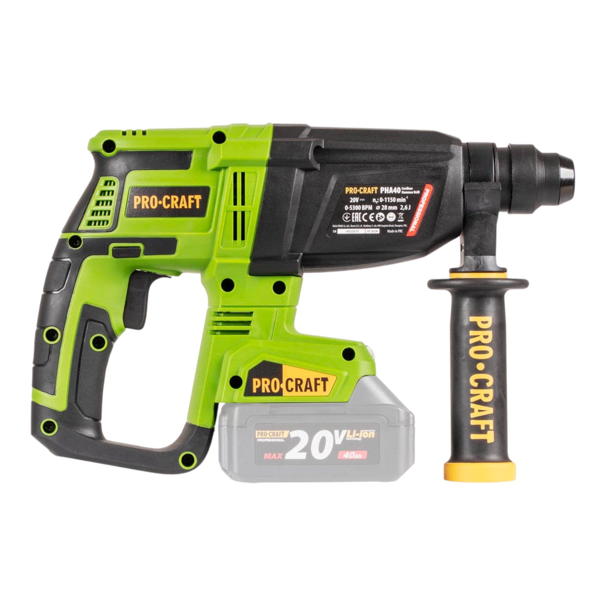 Procraft PHA40bb Akku Bohrhammer 20 V 2 6 J SDS plus Brushless 2x Akku 4 0 Ah Ladegeraet 4 - toolbrothers