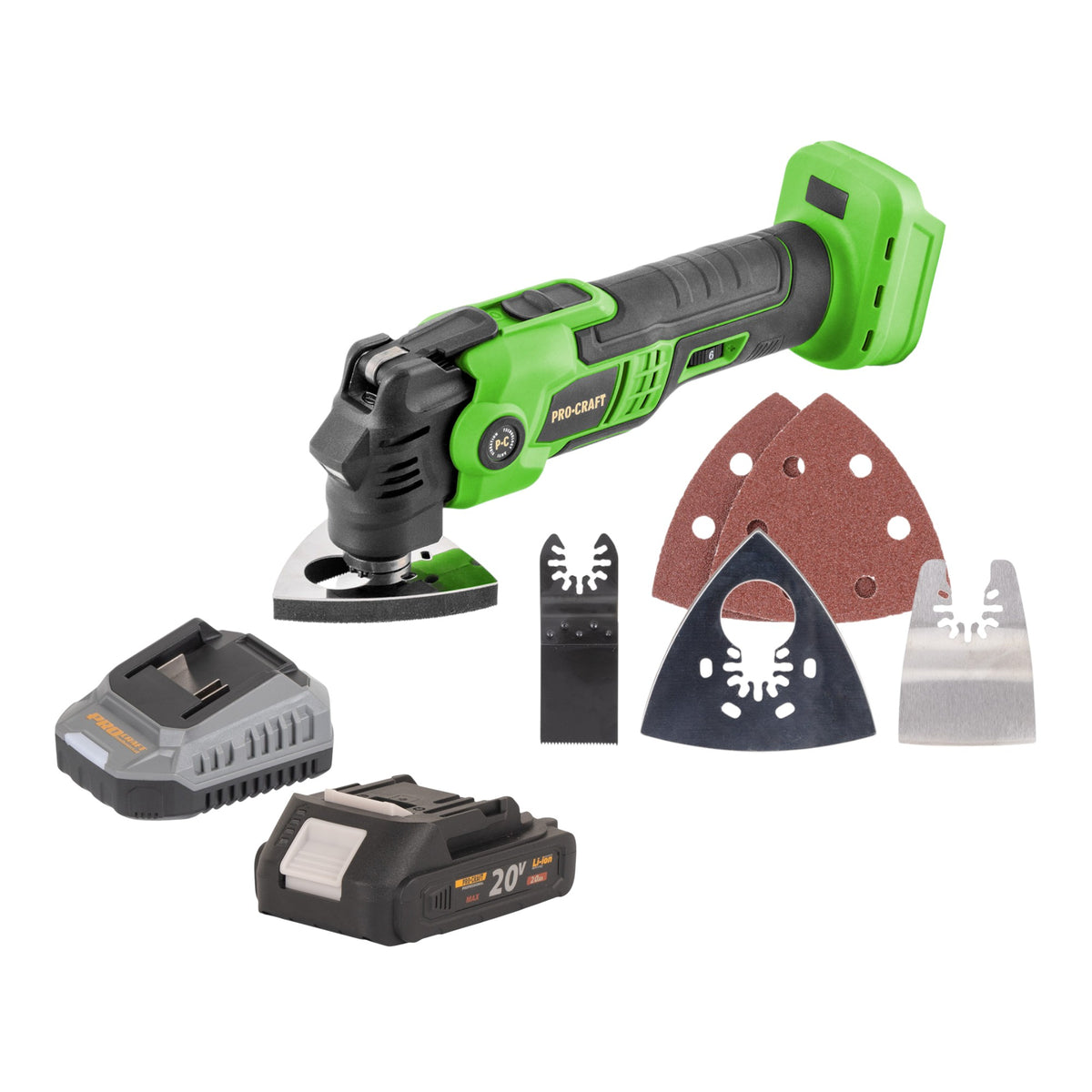 Procraft PMT22bb Akku Multifunktionswerkzeug 20 V Brushless + 1x Akku 2,0 Ah + Ladegerät