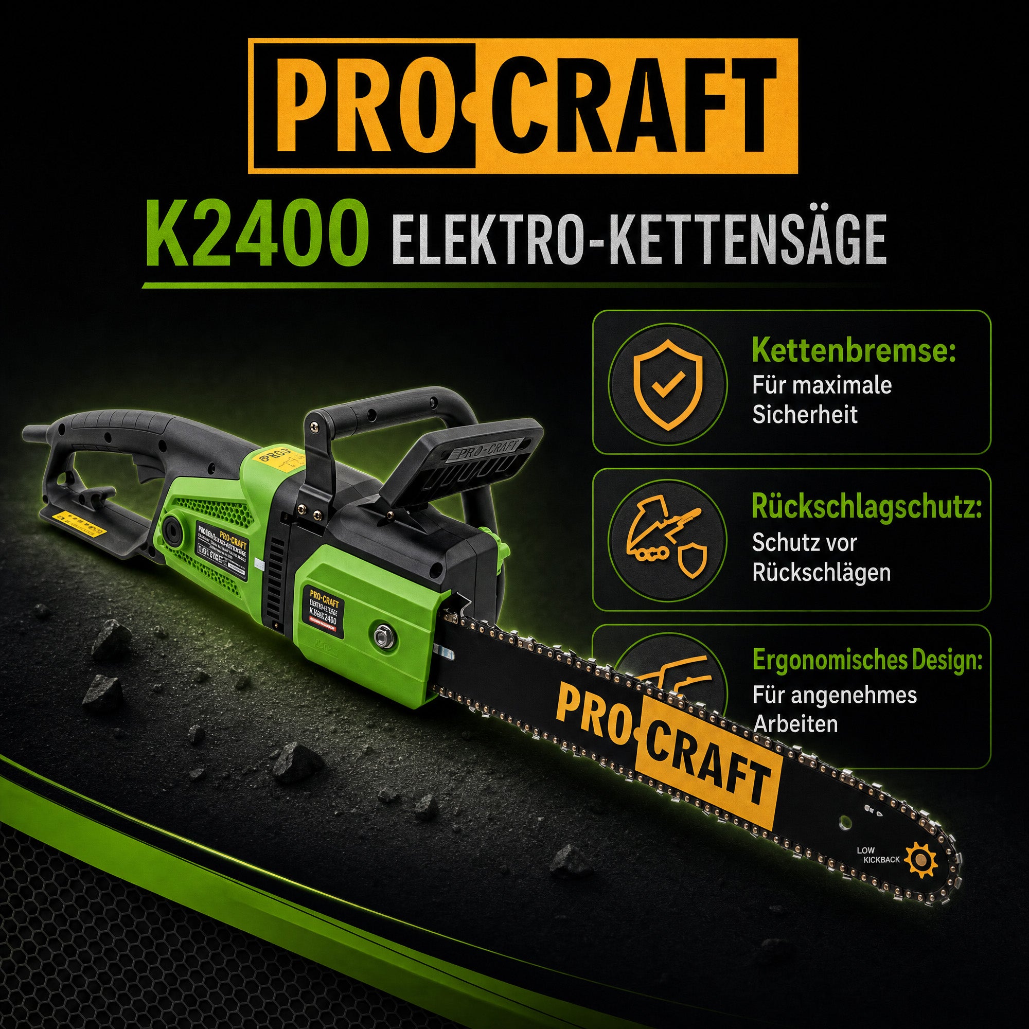 Procraft K2400 Kettensaege 2000 Watt 405 mm Schnittlaenge 2 - toolbrothers